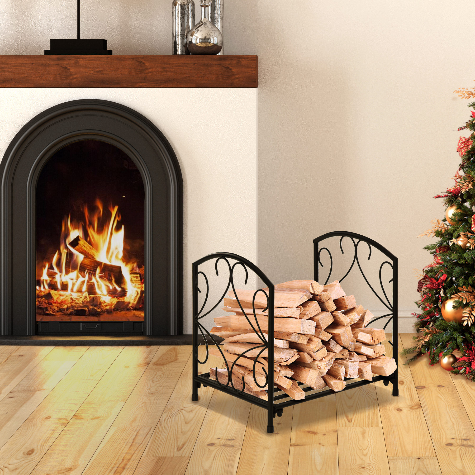 Outsunny 16" Heavy Duty Metal Fireplace Log Holder, Firewood Rack Outdoor for Fireplace Storage, Black Aosom Canada