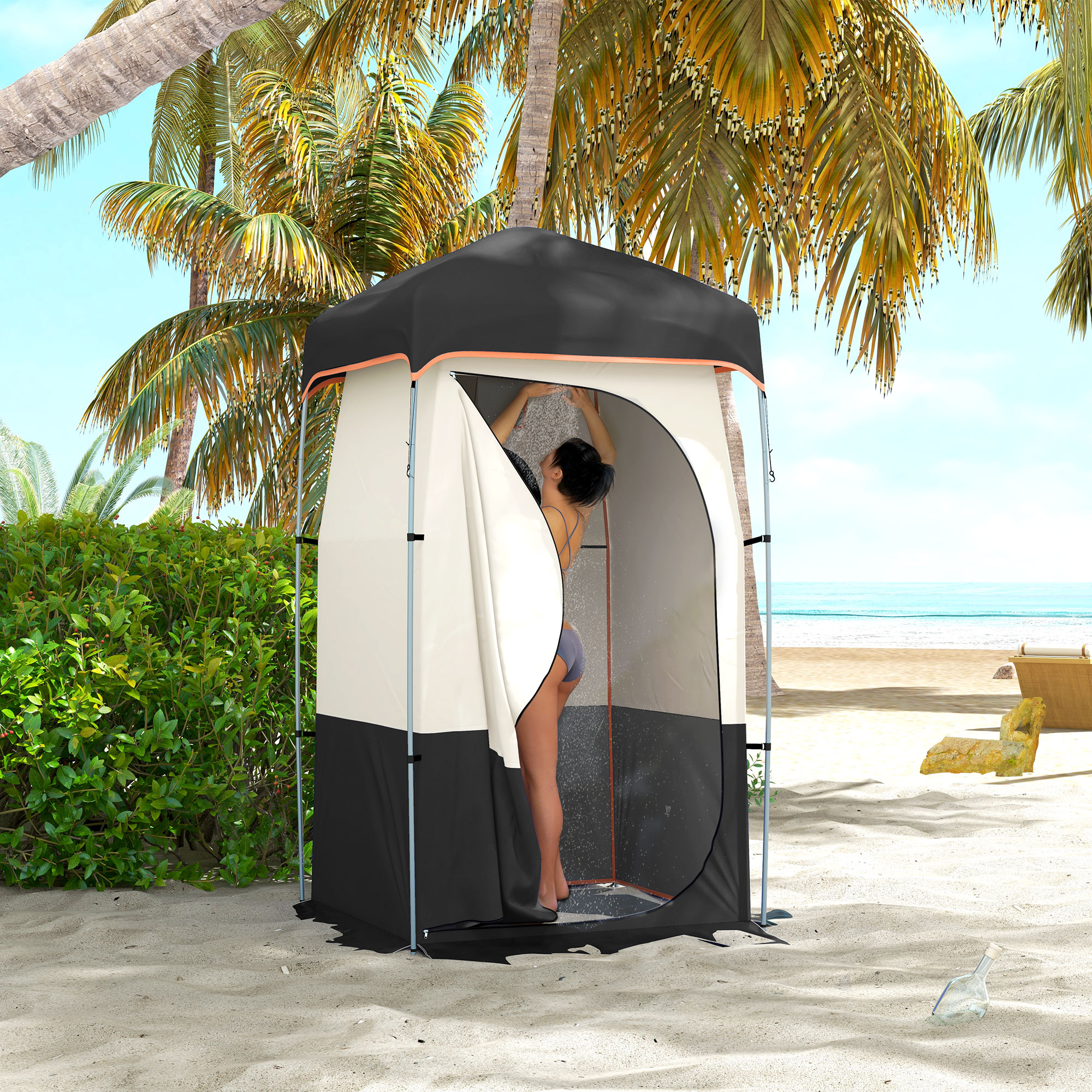 Outsunny Camping Shower Tent, Portable Privacy Shelter with Solar Shower Bag, Removable Floor and Carrying Bag, Black | Aosom Canada