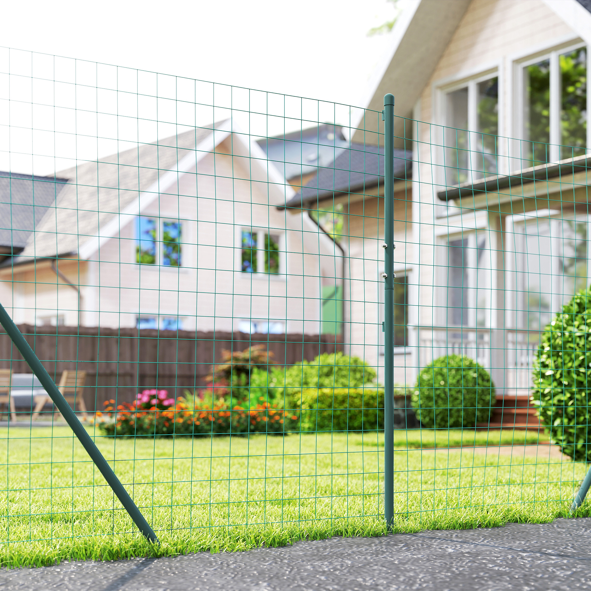 Outsunny Garden Fence Barrier, Welded Fence Roll, Includes Posts & Support Braces, Green Plastic-Coated Steel Aosom Canada