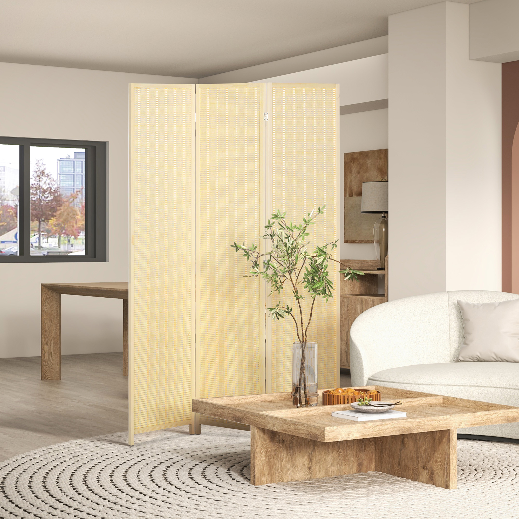 HOMCOM Woven Bamboo Room Divider, 3 Panel Folding Indoor Privacy Screens for Home Office, Natural Wood Aosom Canada