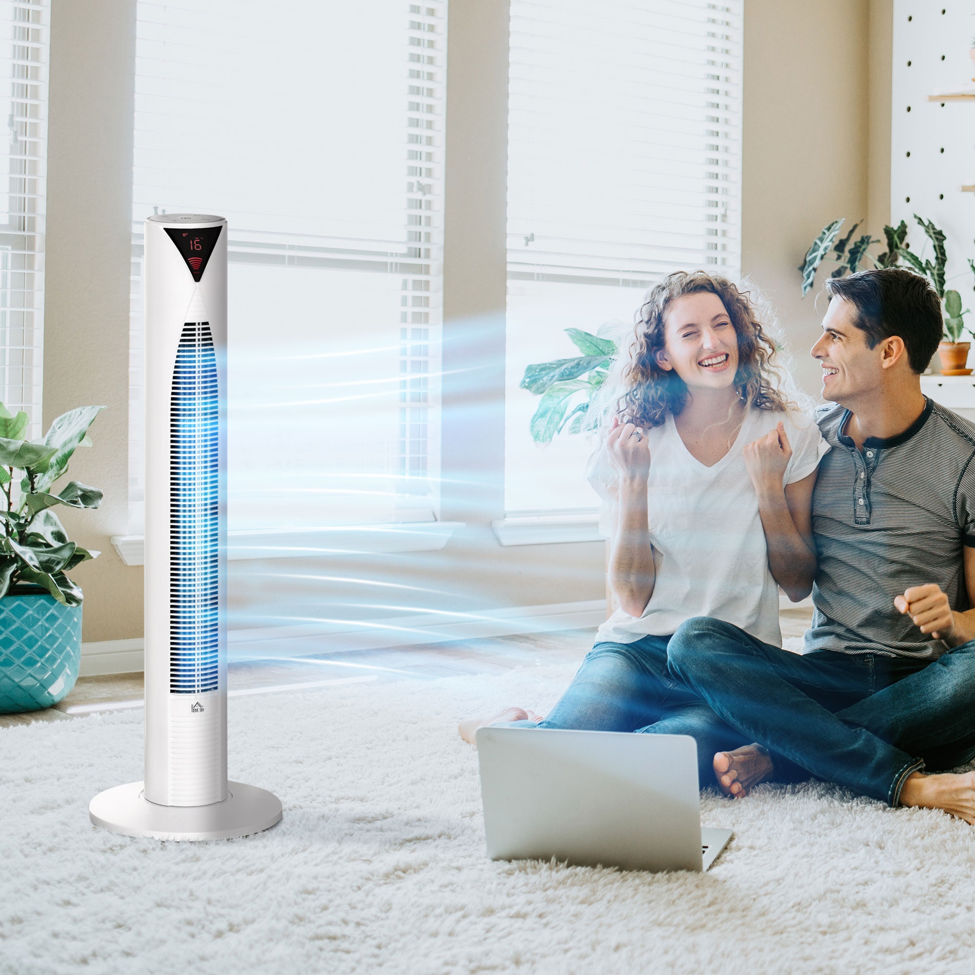 HOMCOM Tower Fan Oscillating 3 Speed 12h Timer LED Remote Control Cooling for Bedroom Home White Aosom Canada