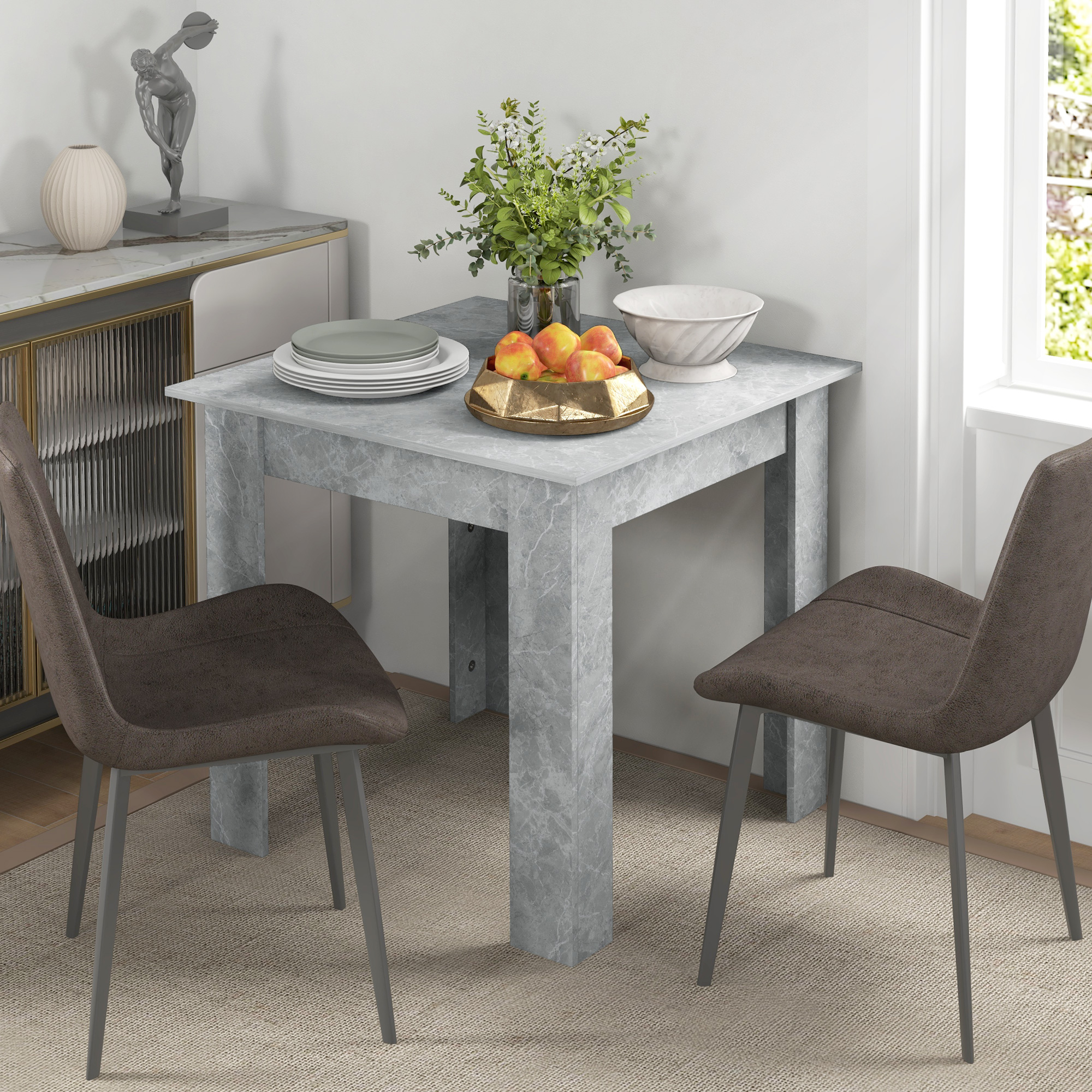HOMCOM Square Dining Table, Modern Dining Room Table with Faux Cement Effect, Space Saving Small Kitchen Table, Cement Grey Aosom Canada