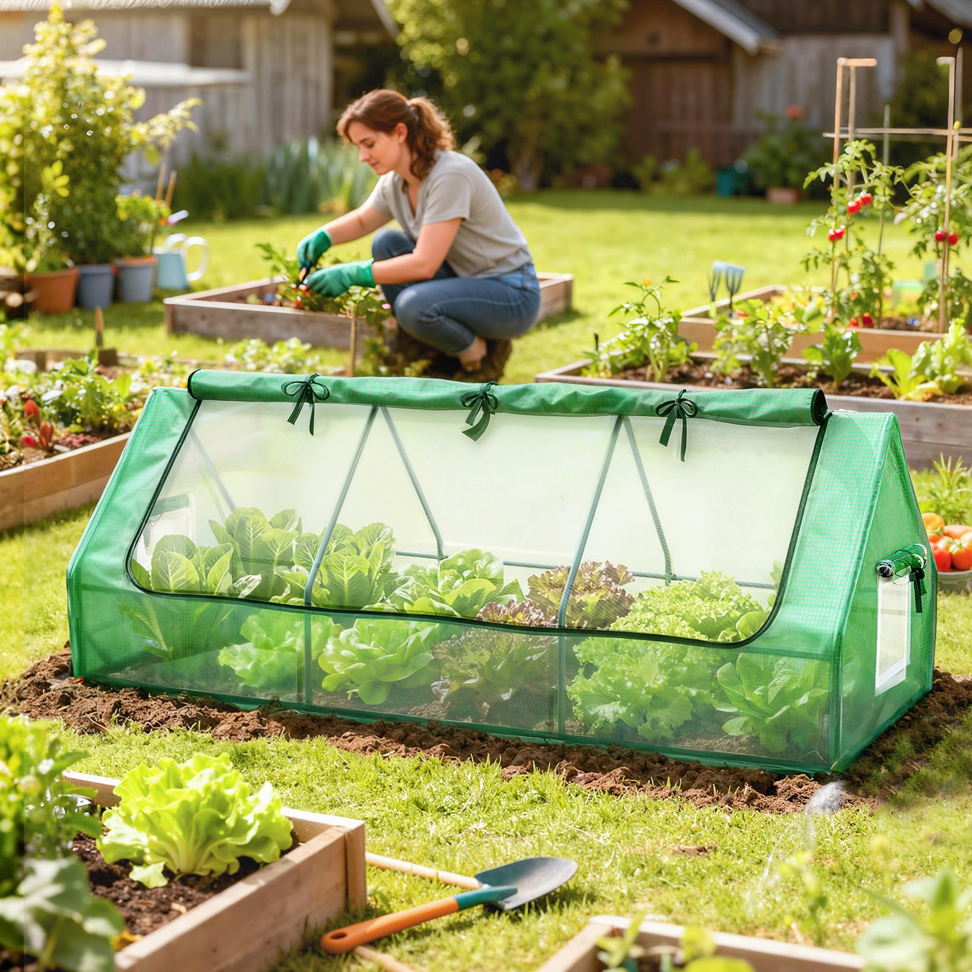 Outsunny Compact Portable Greenhouse Mesh Windows Indoor Outdoor Gardening 94.5" x 35.4" x 35.4" Green Aosom Canada