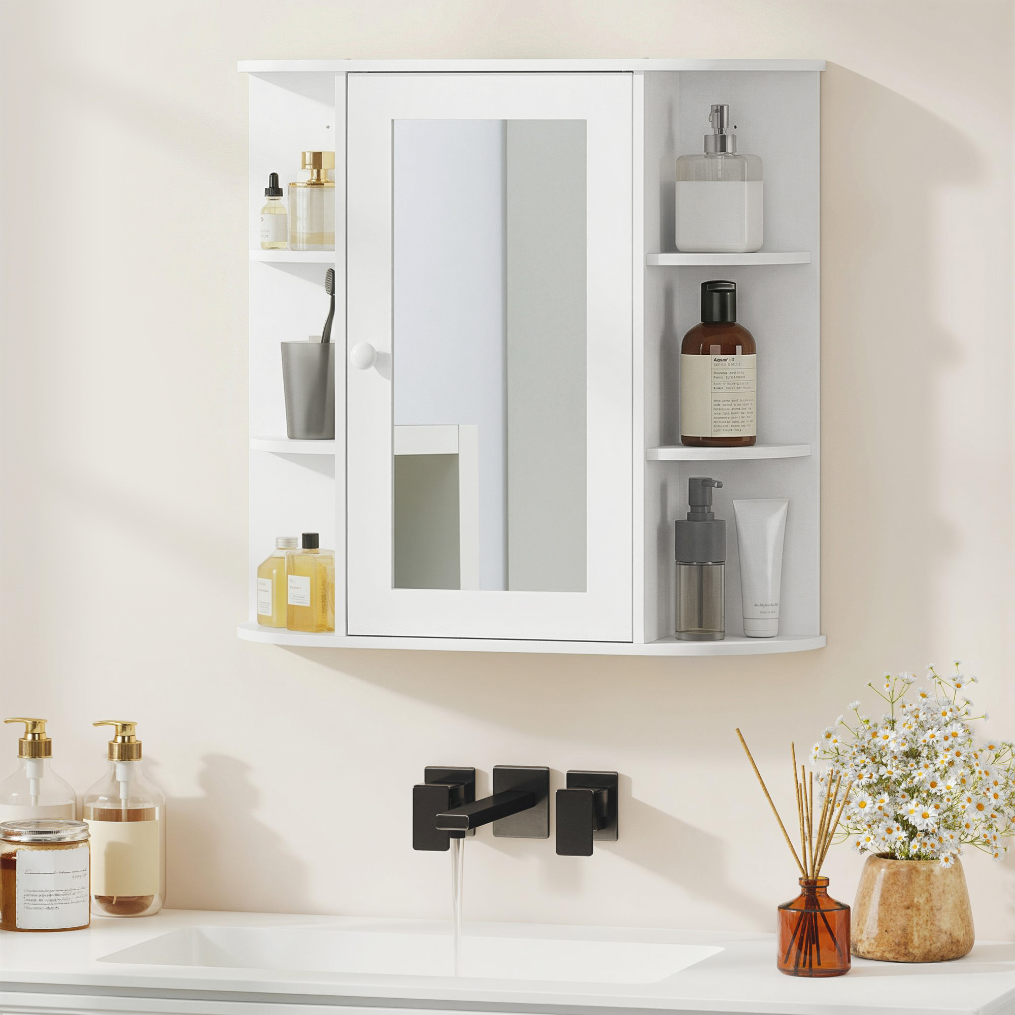 HOMCOM White Over Toilet Cabinet: Wall Mounted Bathroom Storage with Mirrored Door for Medicine & Accessories Aosom Canada