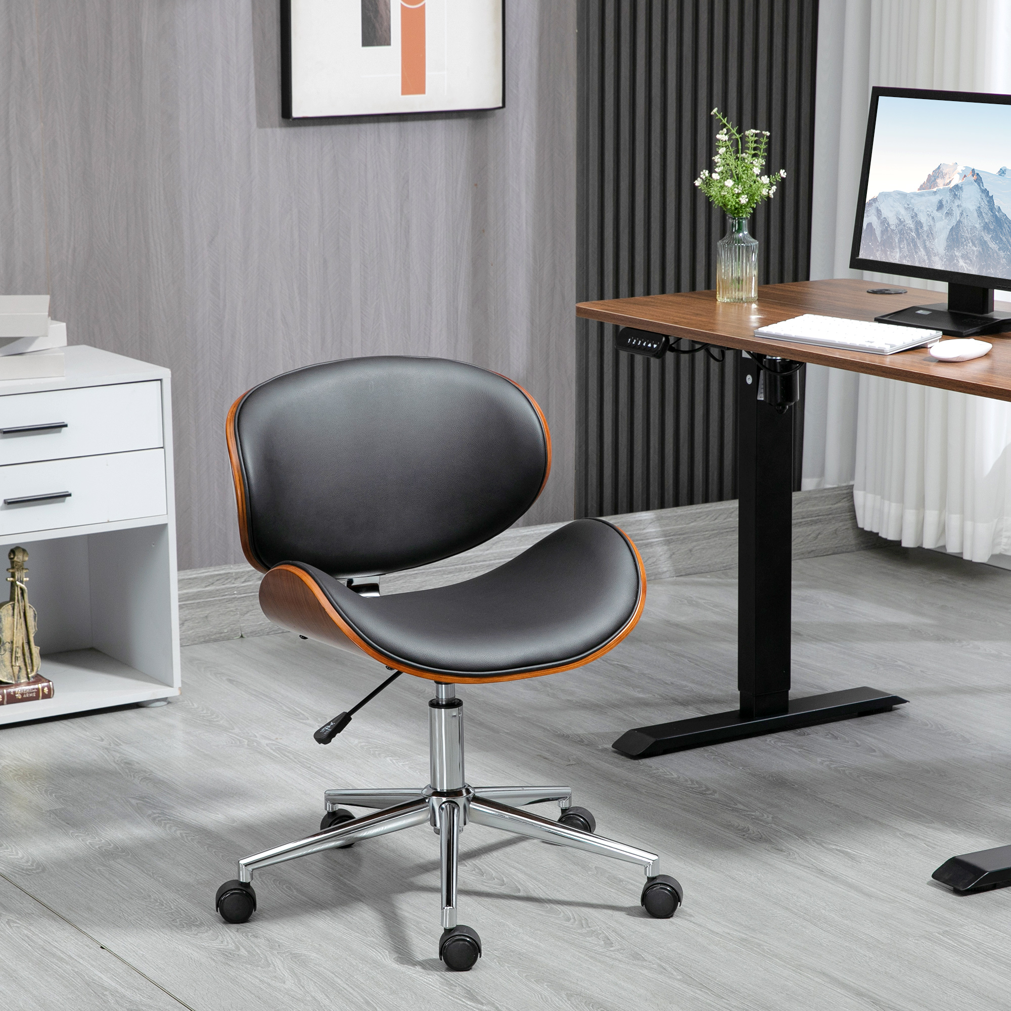 Vinsetto Stylish Office Chair Faux Leather Bentwood Desk Chair 360° Swivel Adjustable Height Wheels Black Aosom Canada
