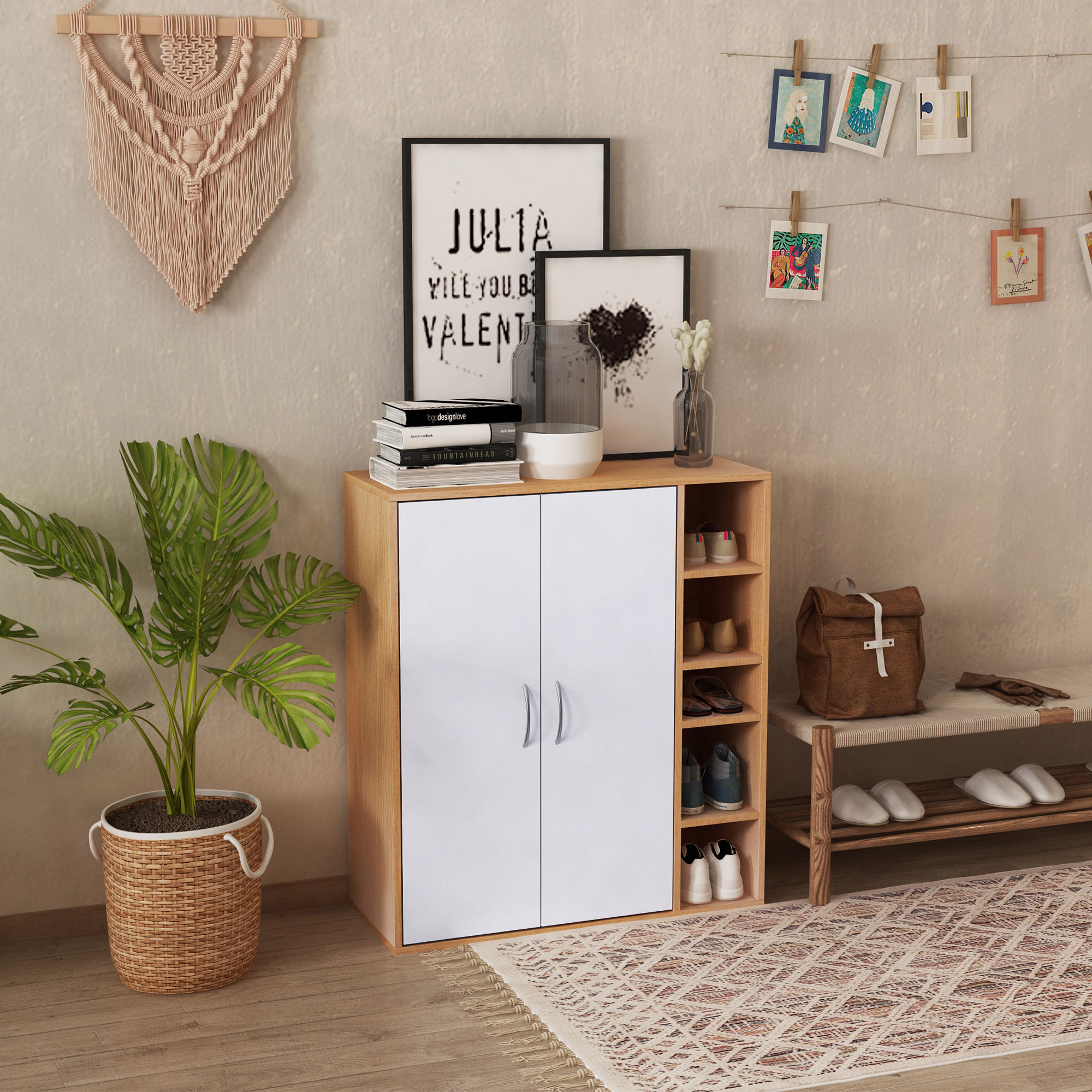 HOMCOM Organizational Haven: Freestanding Storage Cabinet with Adjustable Shelf, Perfect for Living Room, Entryway, Hallway, White Wood Aosom Canada