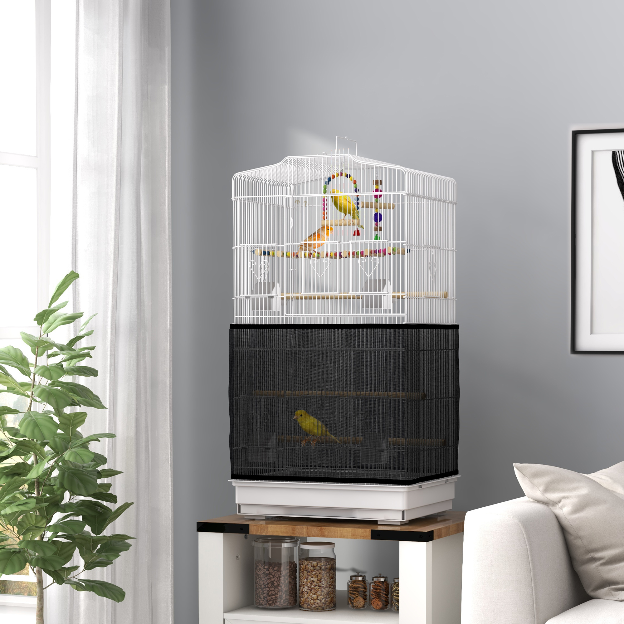PawHut 36" Bird Cage with Accessories, Handle, Mesh Cover, Tray, White Aosom Canada
