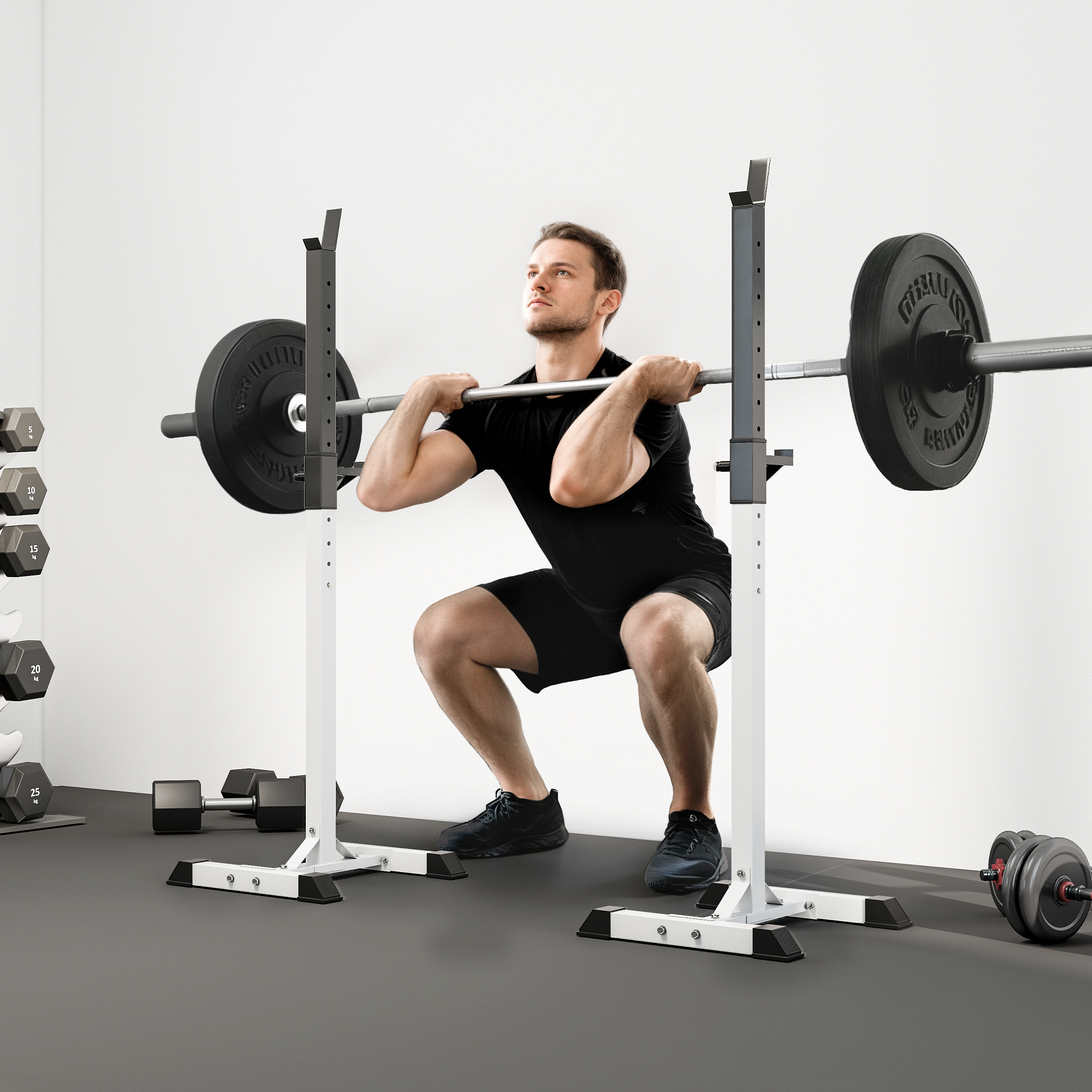 Soozier Adjustable Power Squat Stand Barbell Rack Weight Lifting Home Gym Equipment Black White Aosom Canada