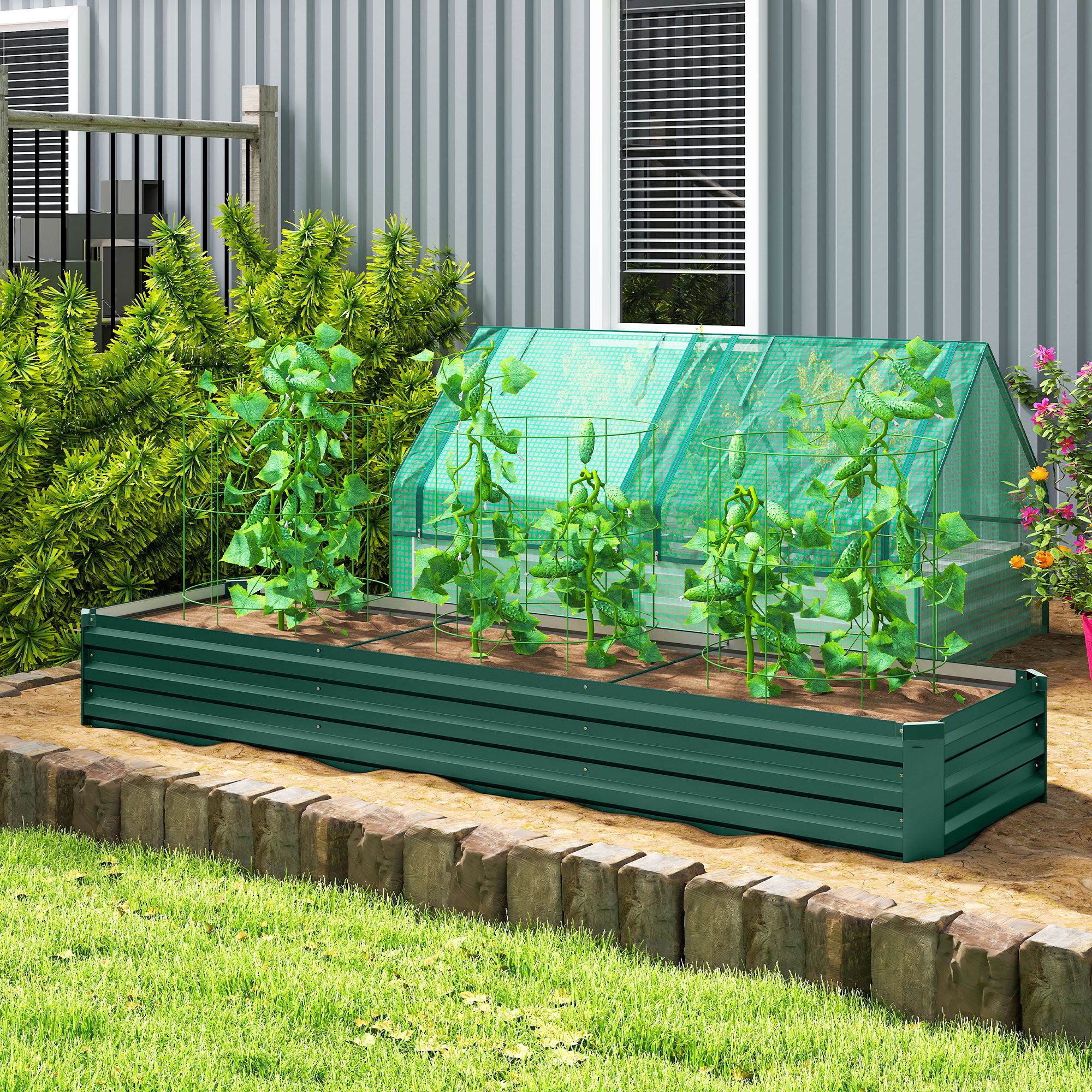 Outsunny 8 x 2 x 1 ft Galvanized Raised Bed, Long Planter Box for Growing Flowers, Herbs and Vegetables, Green Aosom Canada