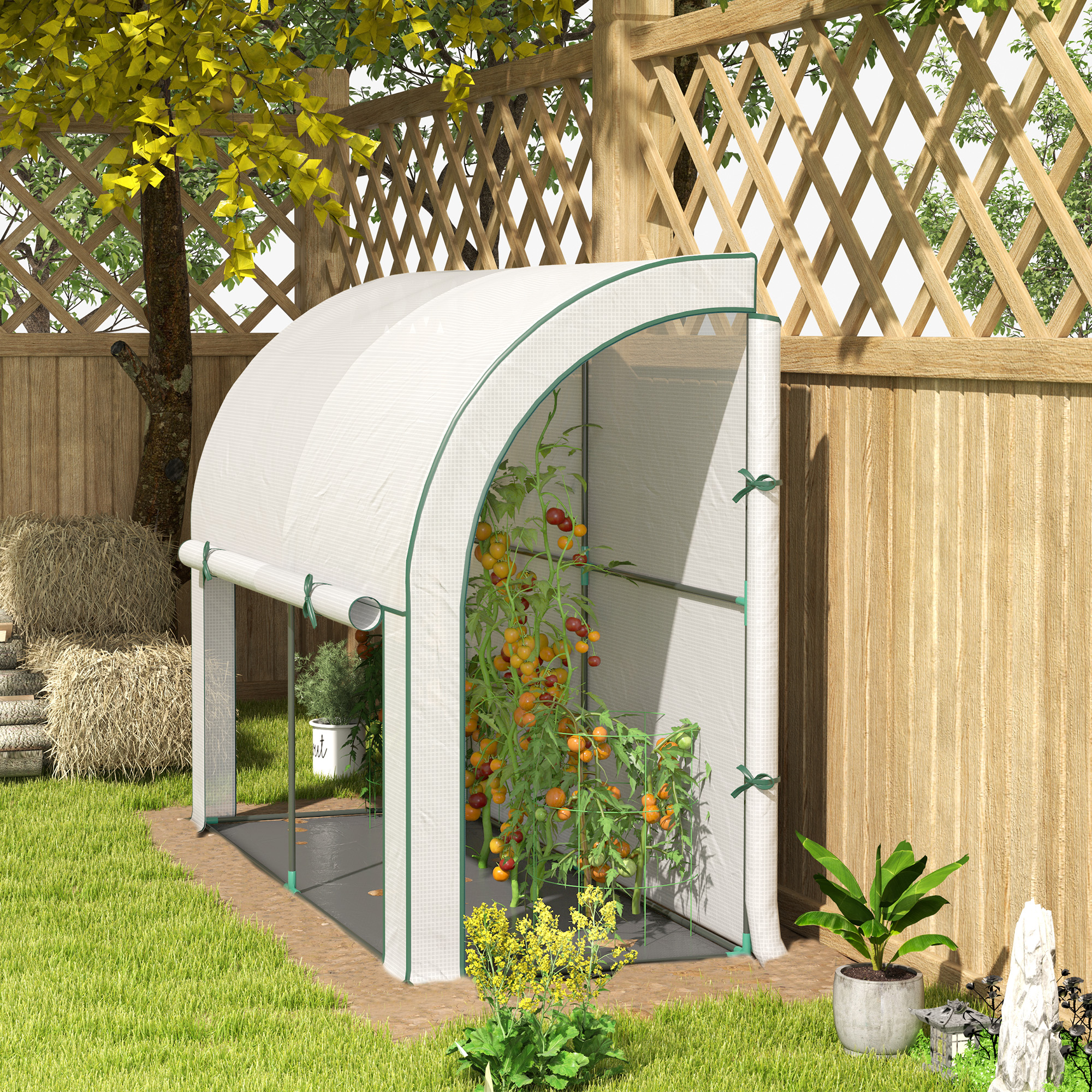 Outsunny Walk-in Lean-to Greenhouse, Outdoor Gardening Green House with Zipper Roll-up Doors and Window, 7' x 3' x 5', White Aosom Canada