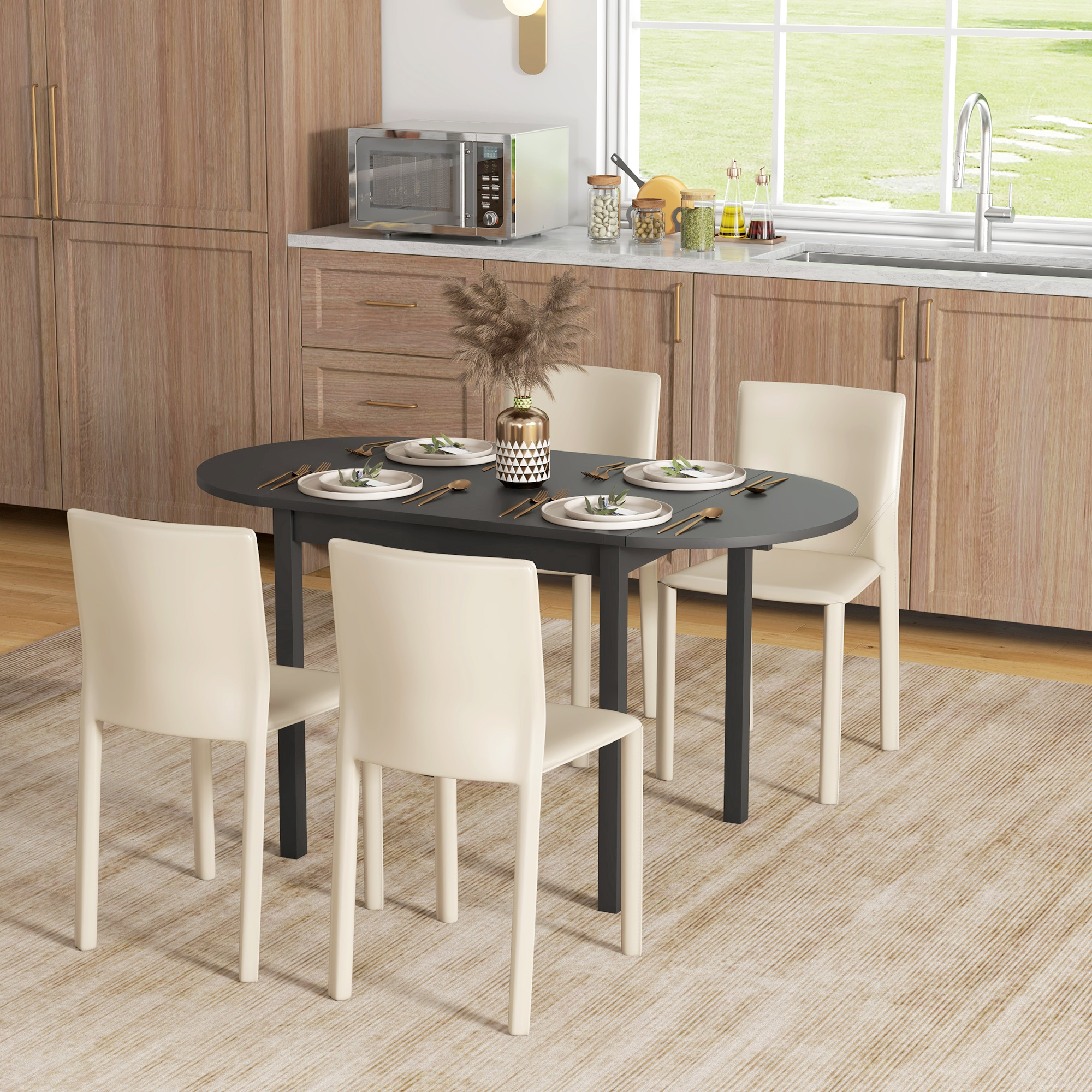 HOMCOM Folding Dining Table, Space-Saving Solid Wood Folding Kitchen Table, Collapsible Dining Table with 2 Drop Leaf , Black Aosom Canada