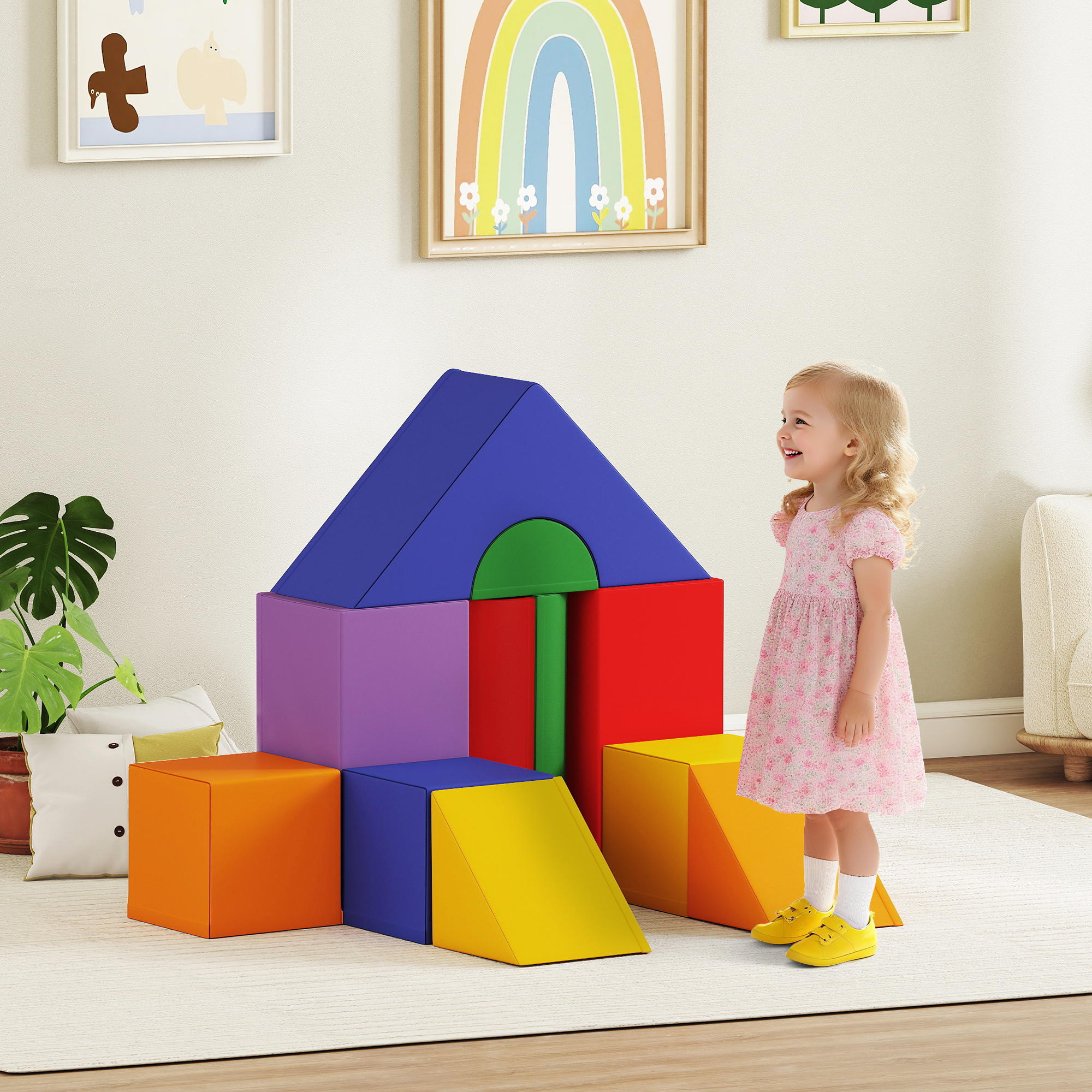 Soozier 11-Piece Soft Play Blocks Kids Climb Crawl Gym Foam Building Stacking Non-Toxic Learning Toy Aosom Canada