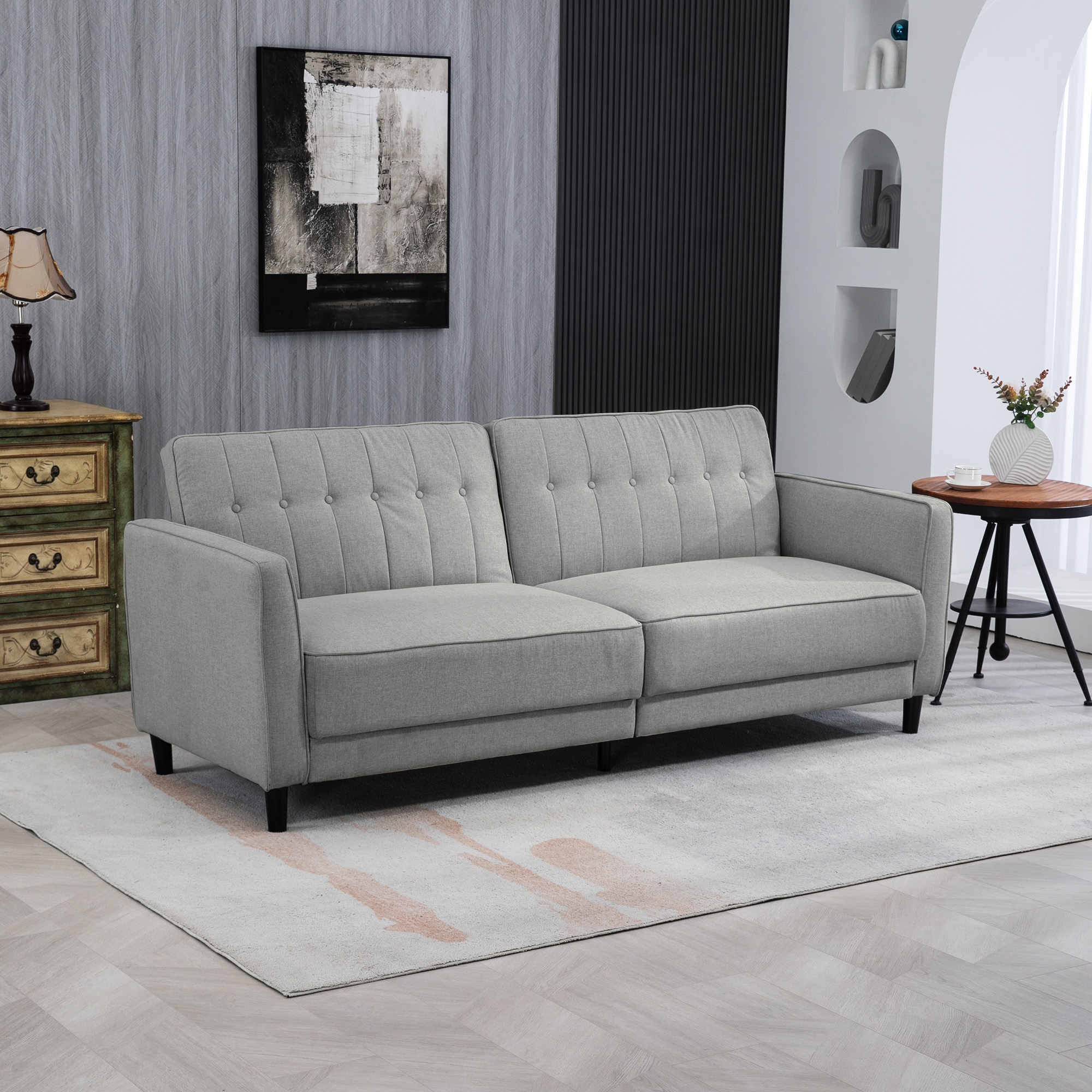 HOMCOM Pull Out Sofa Bed, Button Tufted Fabric Convertible Bed Couch with Adjustable Back, for Living Room, Grey Aosom Canada