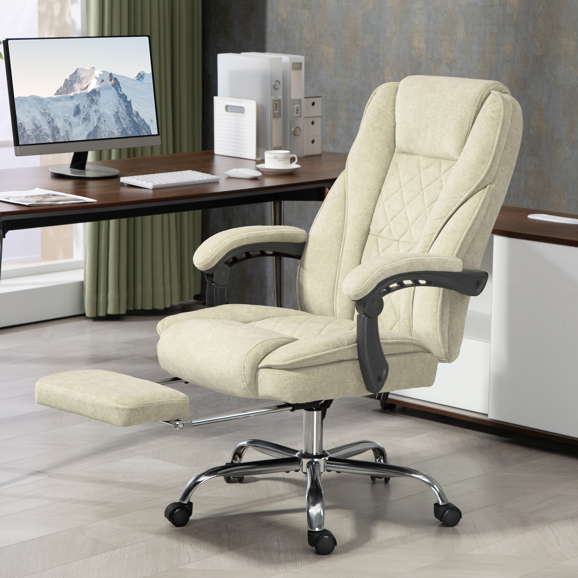 Vinsetto Massage Office Chair, Reclining Computer Chair with Adjustable Height and Footrest, Beige Aosom Canada