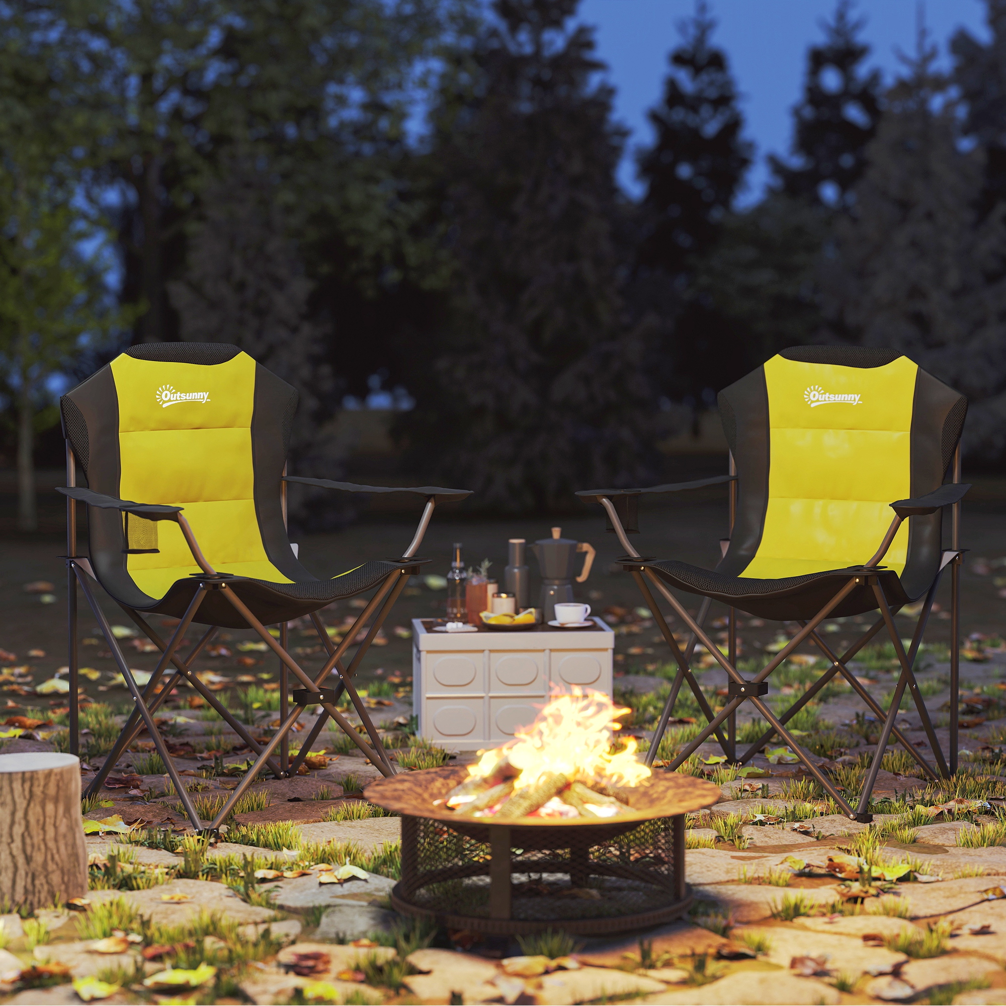 Outsunny 2 Pack Folding Camping Chairs, High Back Folding Chairs w/ Cup Holder, Padded Camping Chairs for Outdoor Events, Yellow Aosom Canada