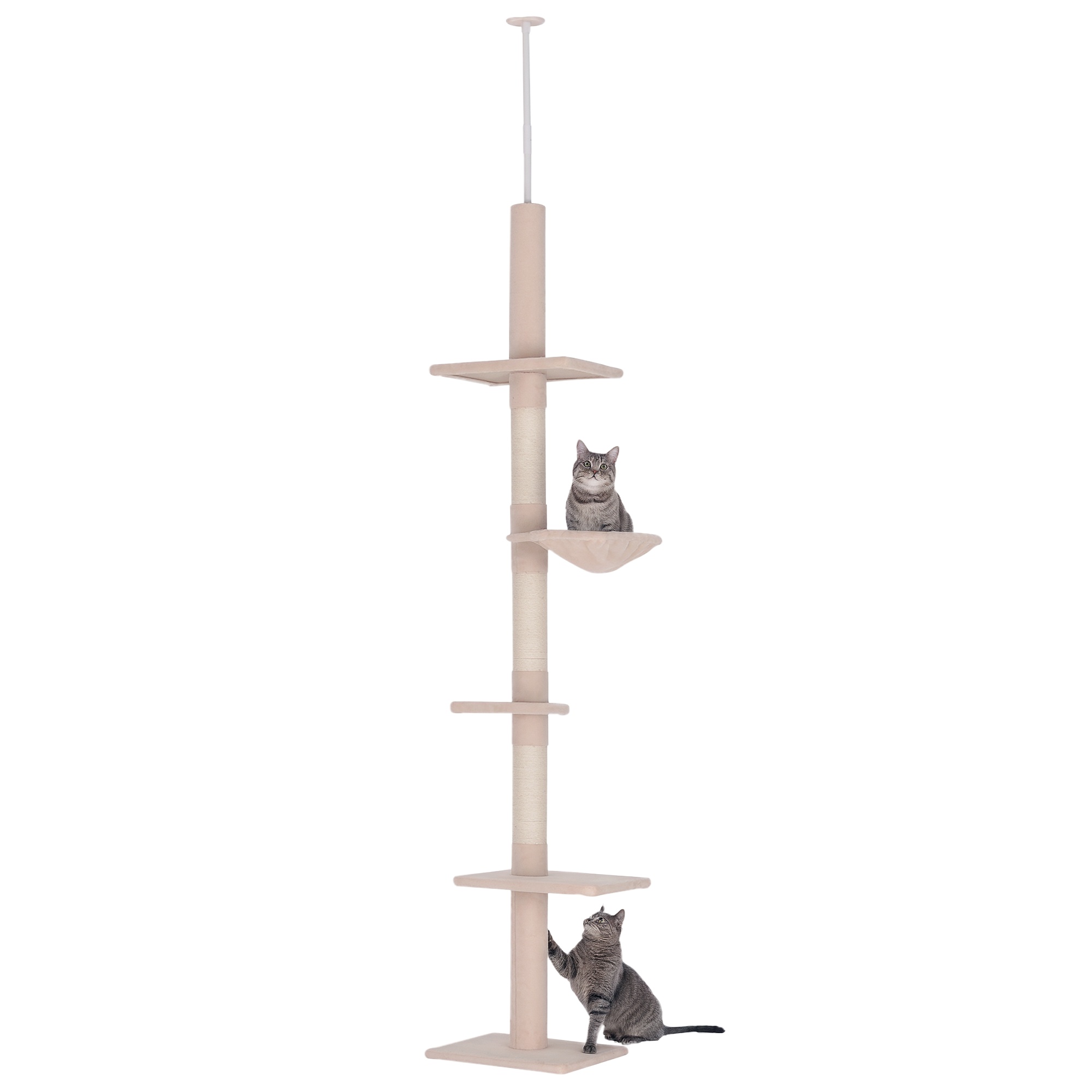 PawHut PawHut 8.5' Vertical Cat Tree Adjustable Height Floor-To-Ceiling with 5 Carpeted Platforms & 3 Sisal Rope Scratching Areas Beige - $51.99 at Aosom US