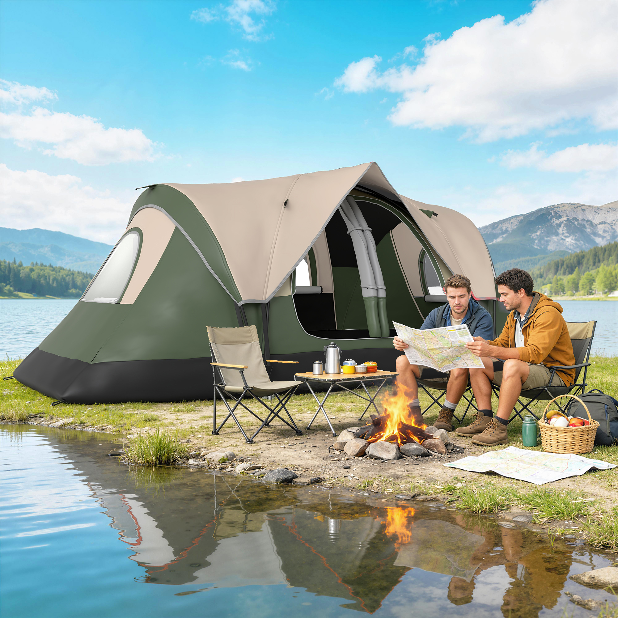 Outsunny Camping Tent for 6-8 Man with 2000mm Waterproof Rainfly and Carry Bag for Fishing Hiking Festival, Dark Green | Aosom Canada