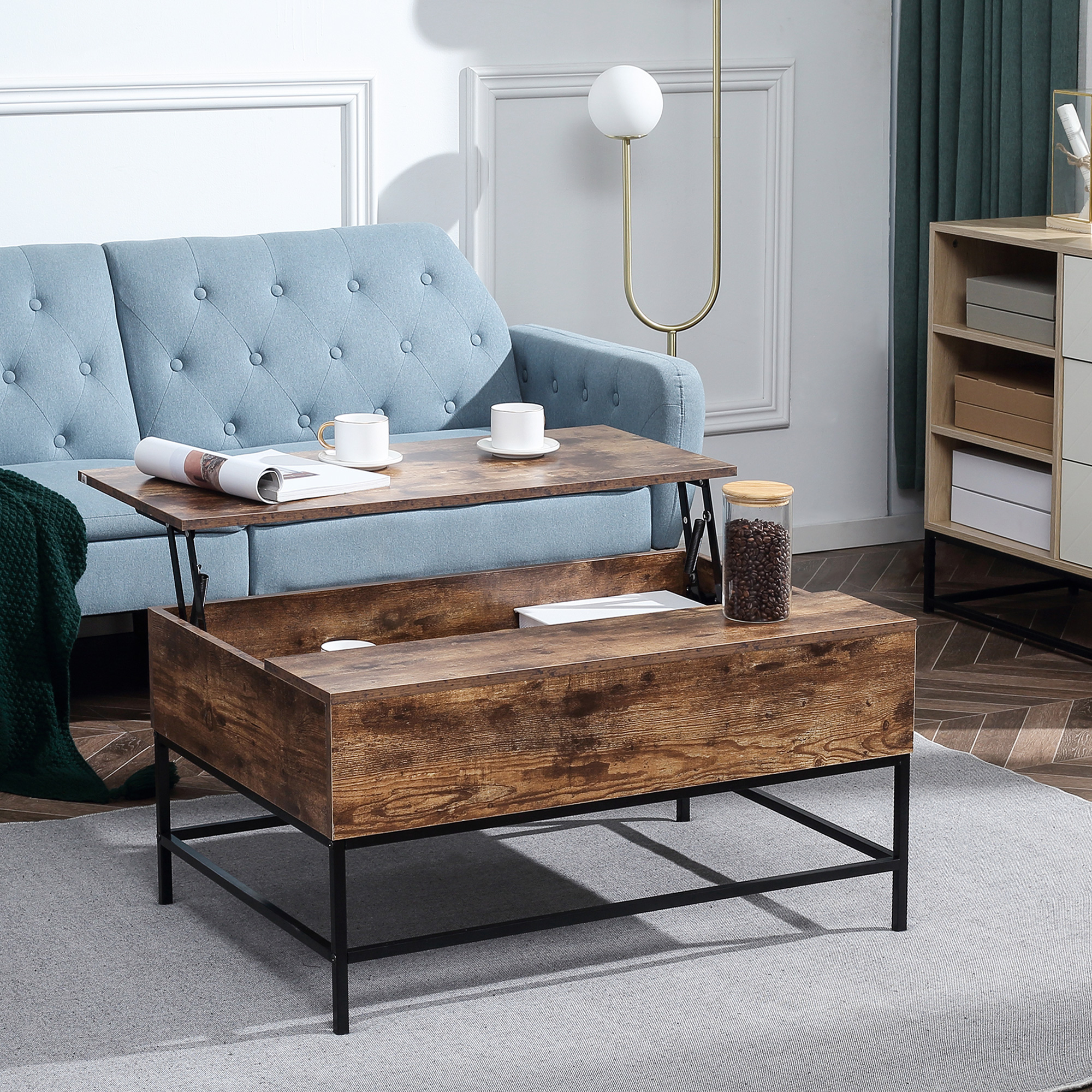 HOMCOM Rustic Brown Lift Top Coffee Table: Center Table with Hidden Storage Compartment for Living Room Aosom Canada