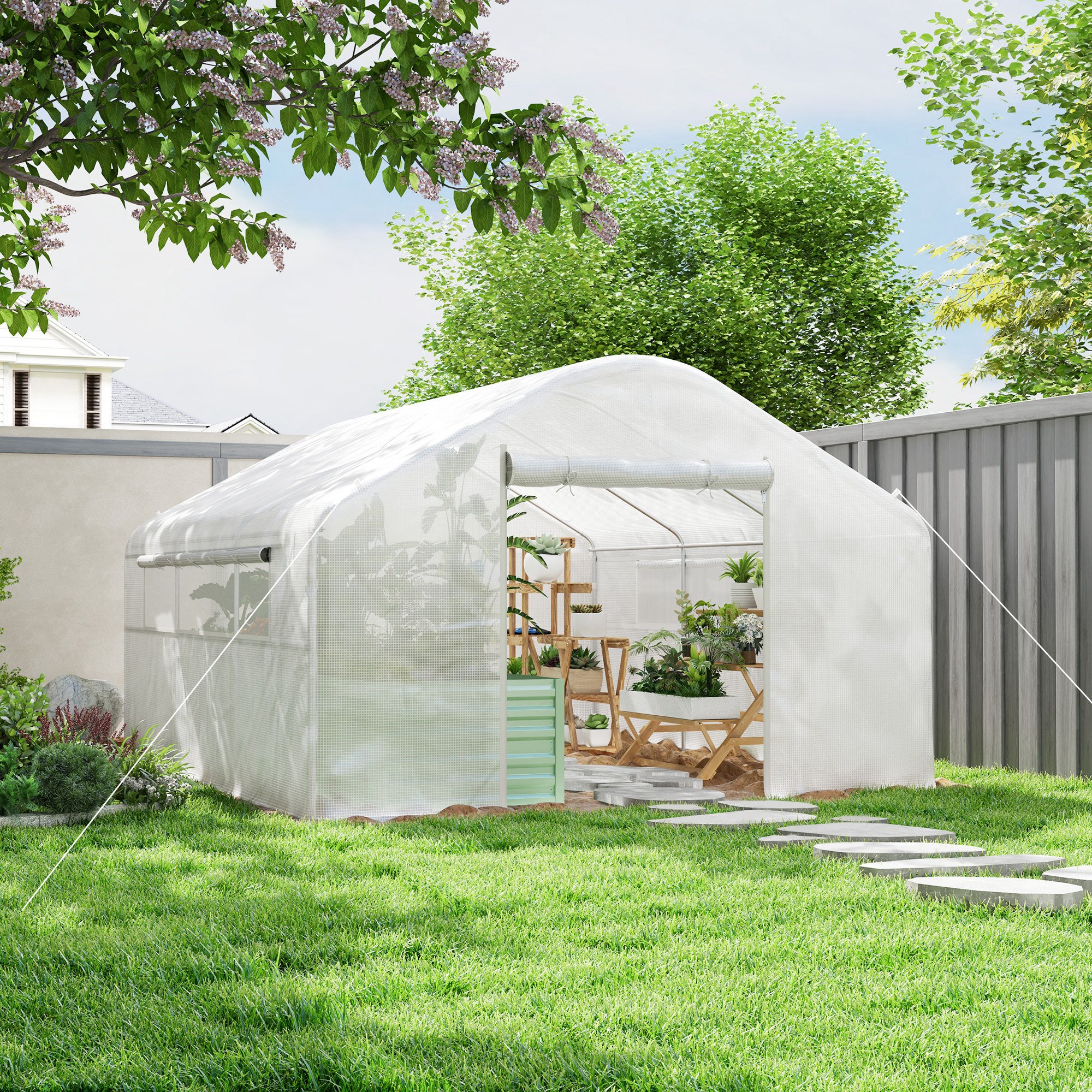 Outsunny Walk-in Tunnel Greenhouse with Galvanized Steel Frame and Windows, Garden Planting Warm House, 13' x 10' x 6.5' , White Aosom Canada