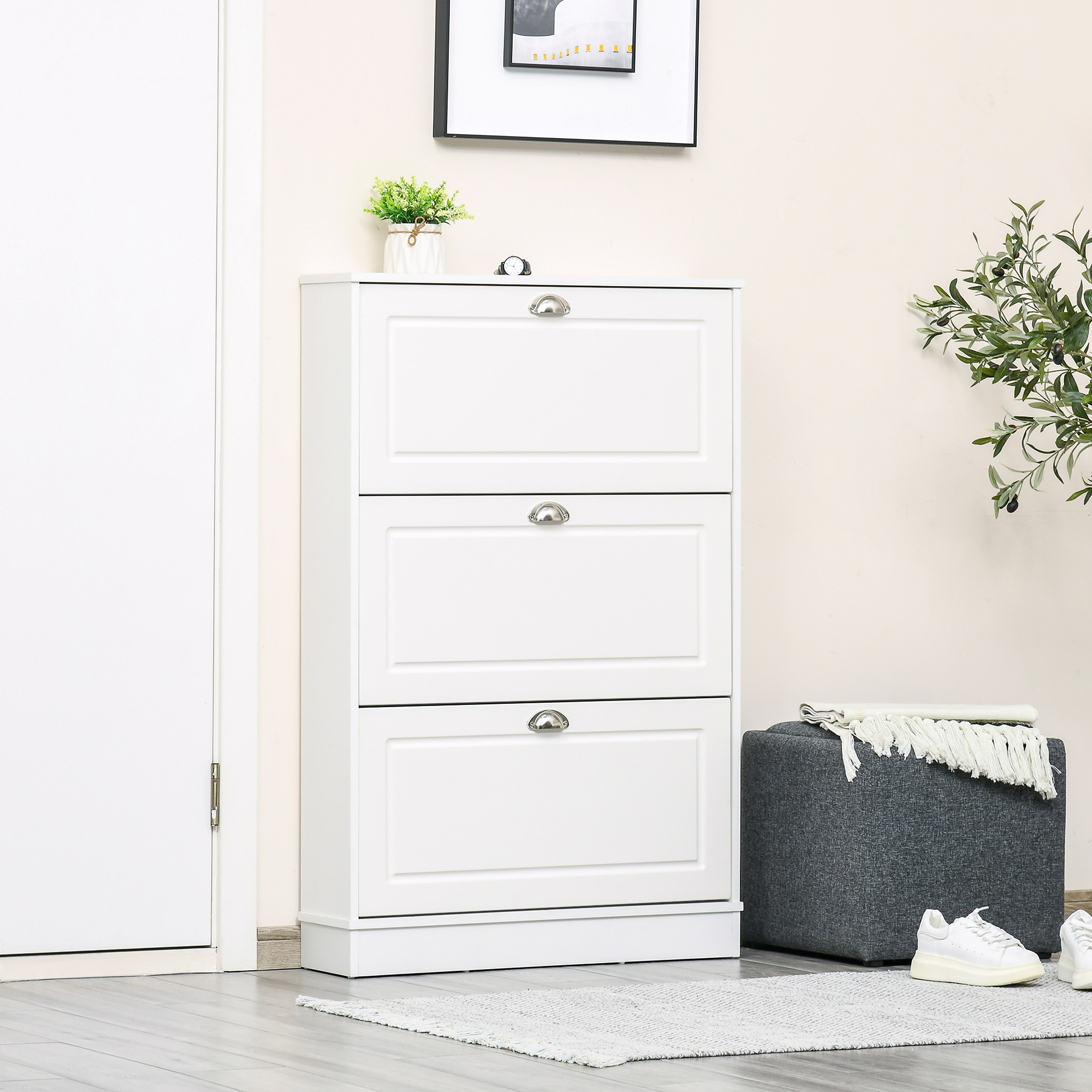 HOMCOM Space-Saving Shoe Cabinet: Tipping Bucket Design, 3 Drawers, Narrow Organizer, White Aosom Canada
