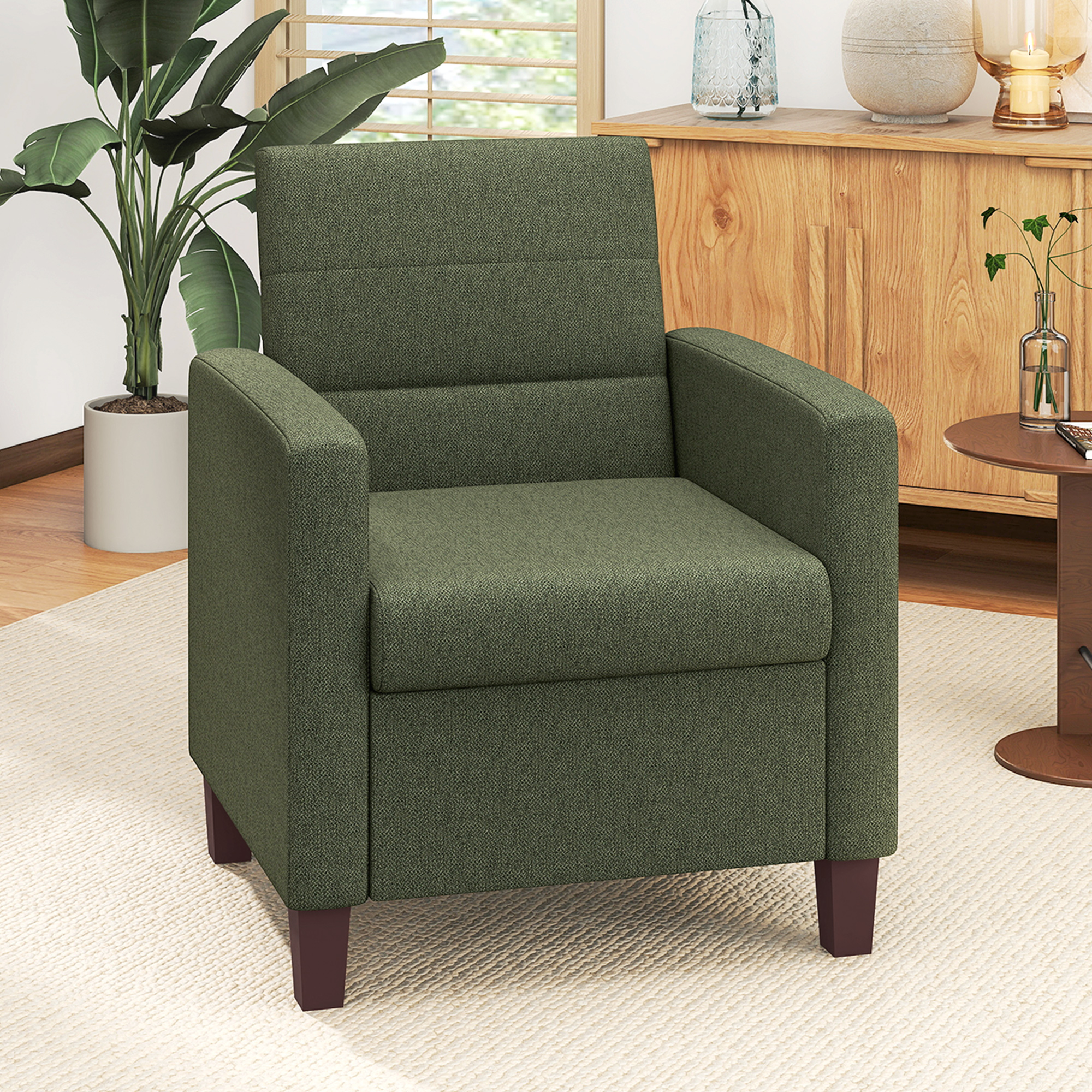 HOMCOM Fabric Accent Chair, Modern Armchair with Seat Cushion and Non-Slip Pads for Living Room, Bedroom, Dark Green Aosom Canada