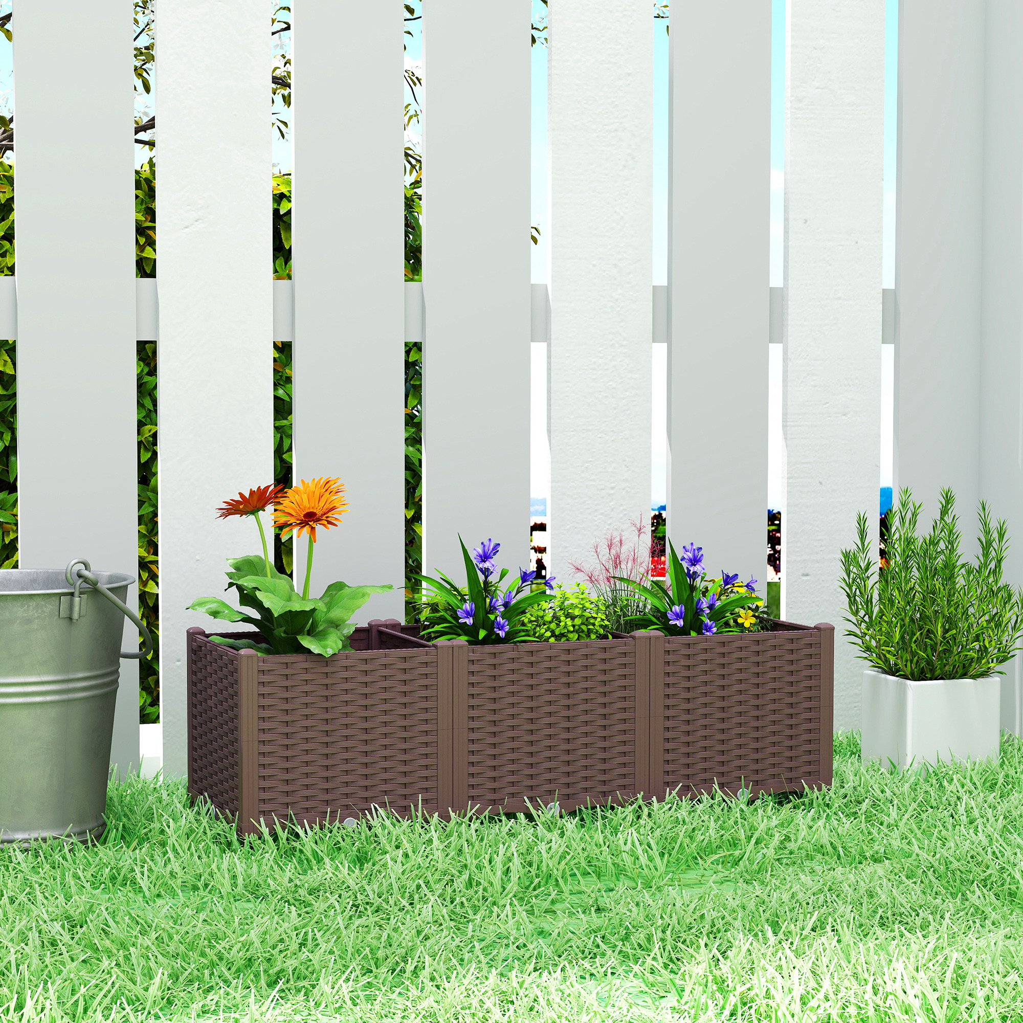 Outsunny Plastic Raised Garden Bed with Legs, Self Watering Elevated Planter Boxes with Drainage Holes and Plugs | Aosom Canada