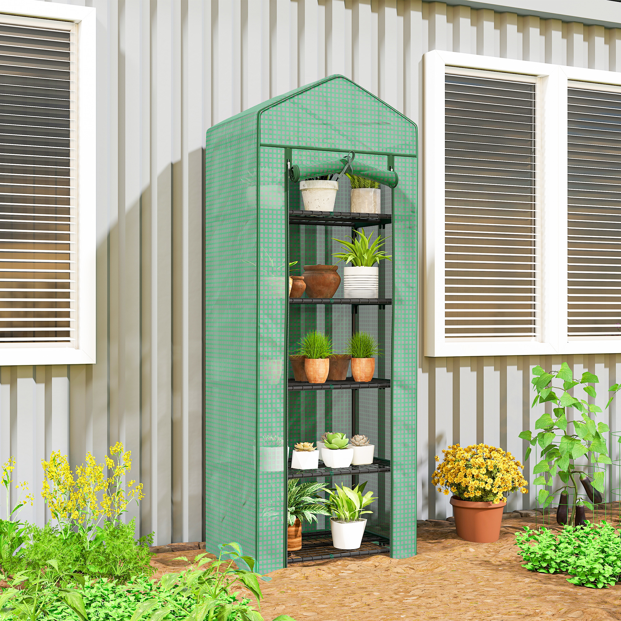 Outsunny 5 Tier Mini Greenhouse, Portable Outdoor Flower Stand with Shelf Clips, Indoor Greenhouse with PE Cover Transparent Aosom Canada