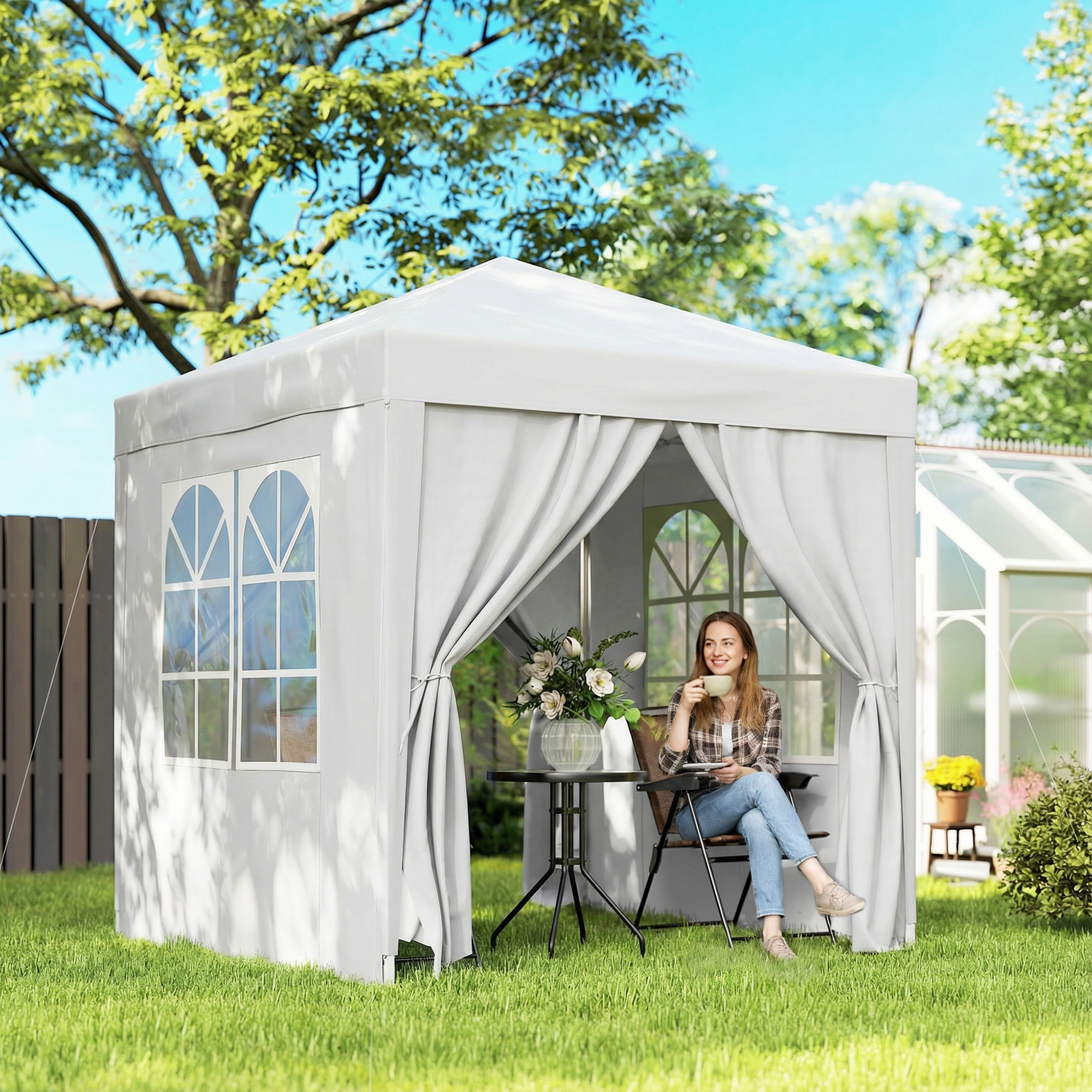 Outsunny 6.6'x6.6' Pop Up Canopy Tent with Sidewalls, Instant Sun Shelter Camping Gazebo with Carry Bag, White Aosom Canada