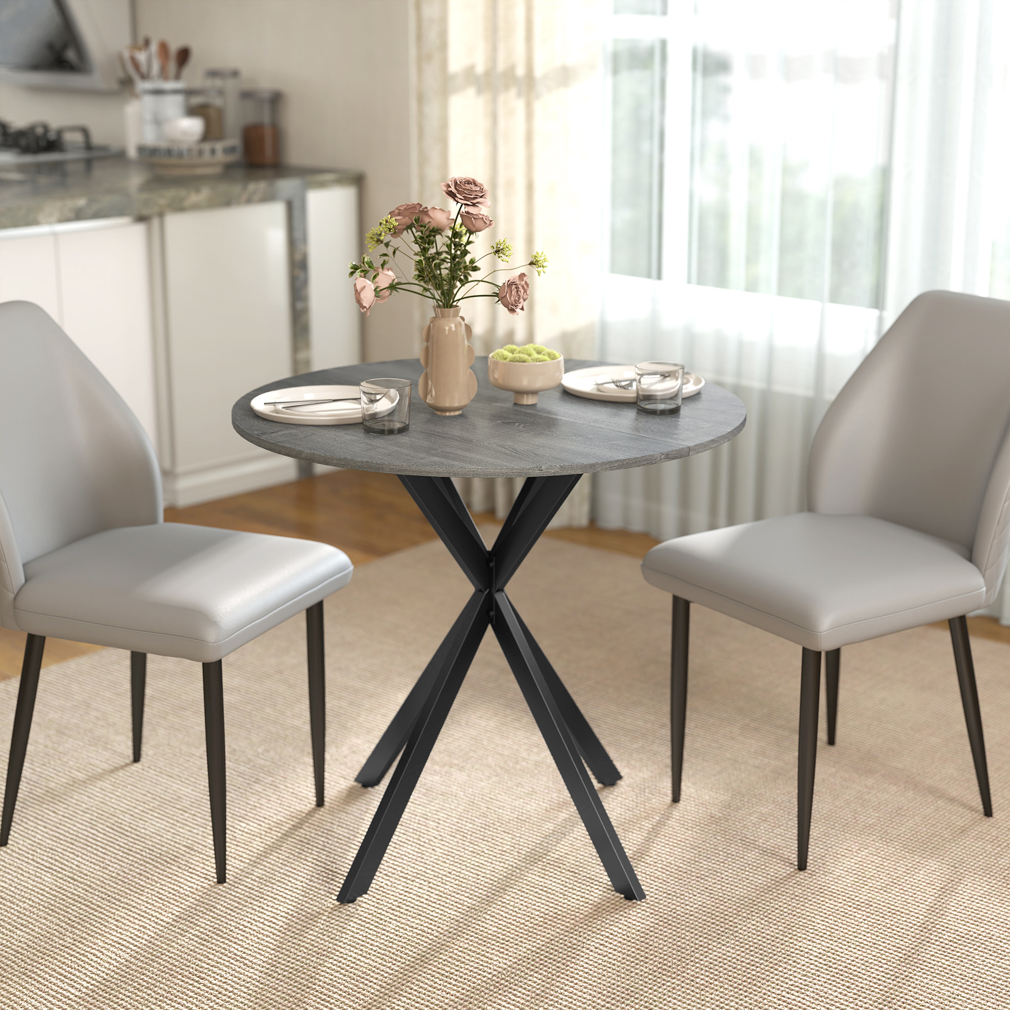 HOMCOM 31.5" Industrial Round Dining Table - Distressed Grey Aosom Canada