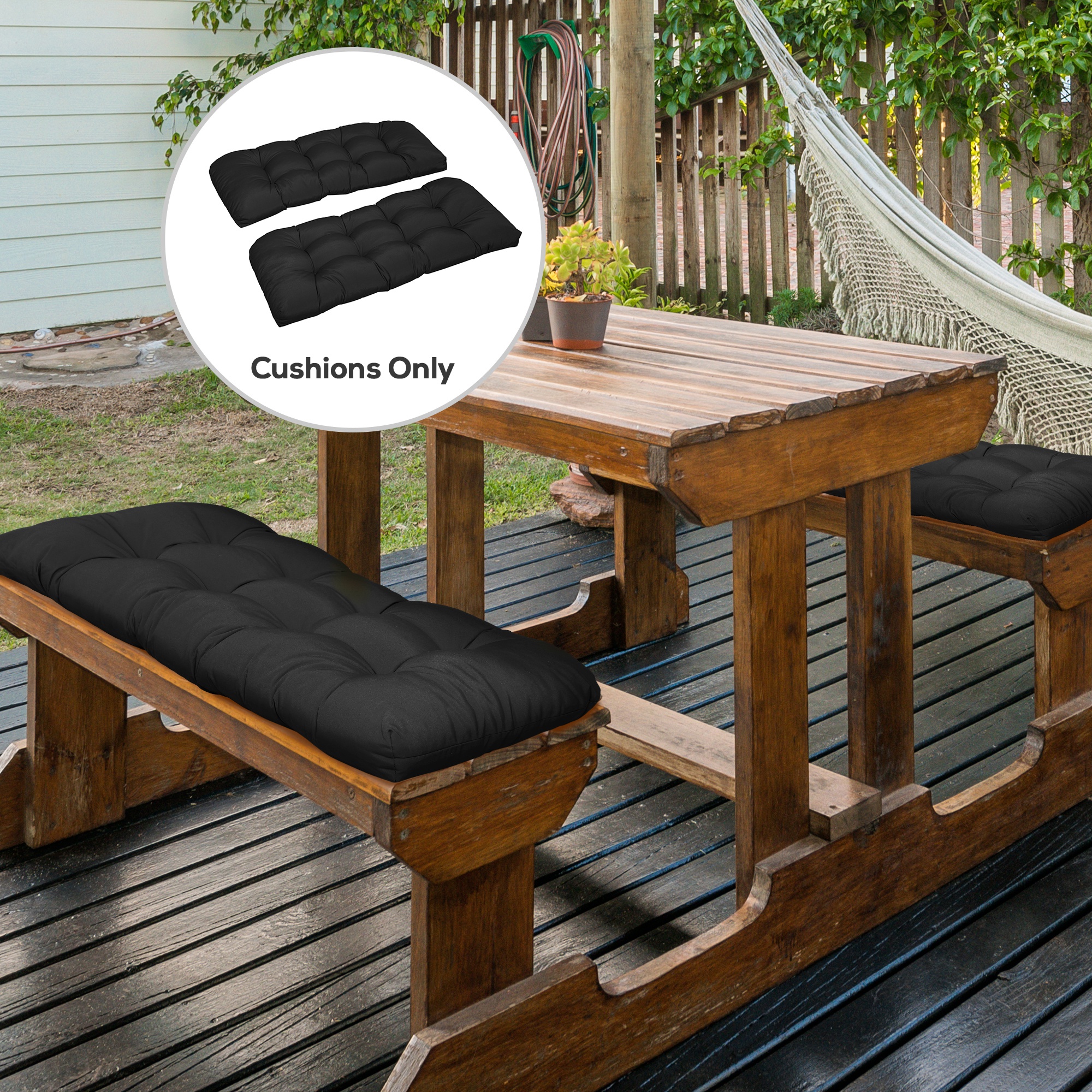 Outsunny 2-Piece Patio Bench Cushion Set Replacement Outdoor Loveseat Seat Pad Black 43" x 19" x 3" Aosom Canada