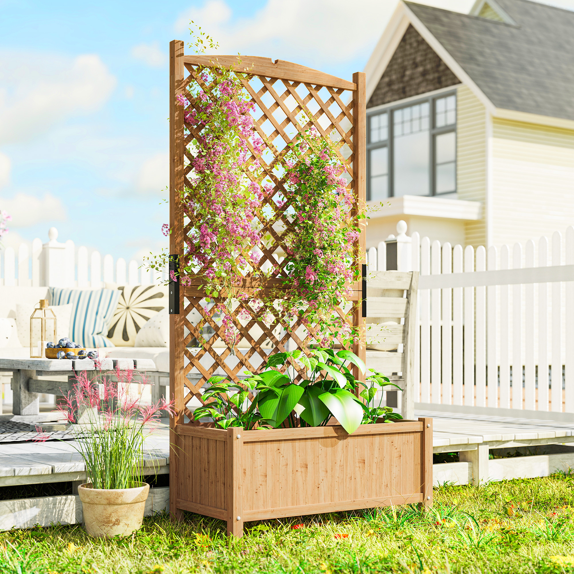 Outsunny Raised Garden Bed with Trellis, Wooden Raised Planter Box with Elevated Raised Bed, 35.4" x 17.7" x 70.9", Yellow Aosom Canada