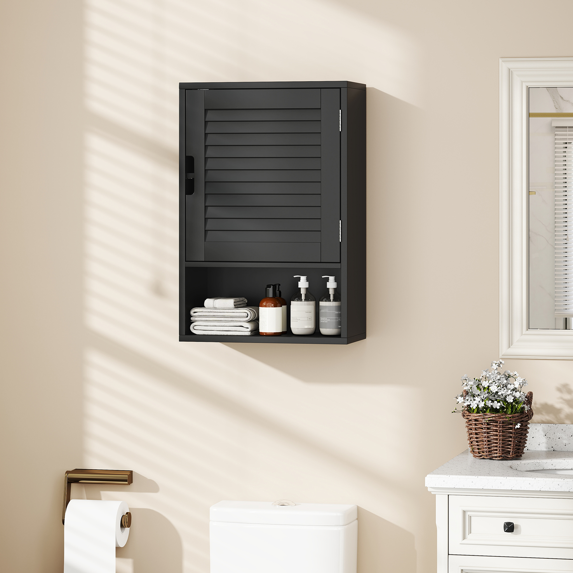 HOMCOM Bathroom Cabinet, Wall Mounted Storage Cabinet with Adjustable Shelves, 40 x 20 x 60 cm, Black Aosom Canada