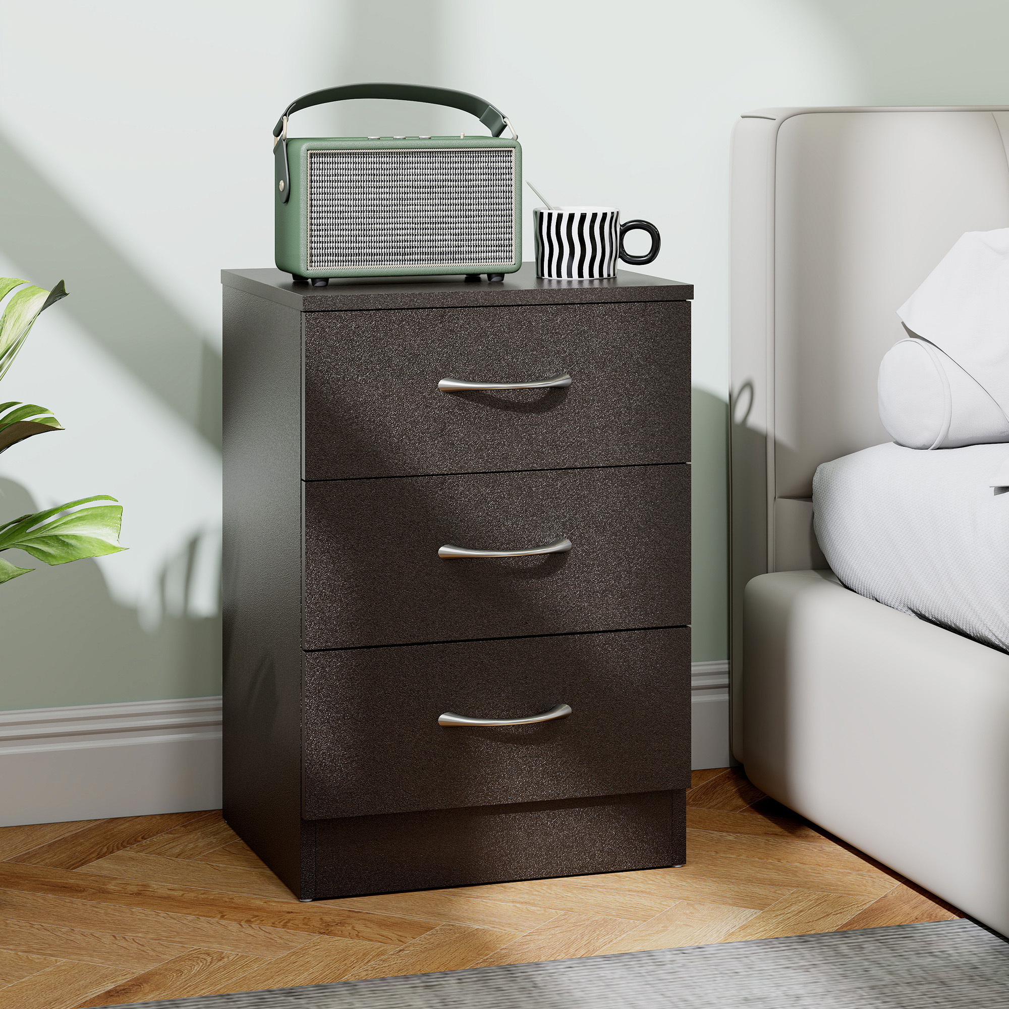HOMCOM Rustic Nightstand: 3-Drawer Wooden Bedside Table for Cozy Bedrooms Aosom Canada