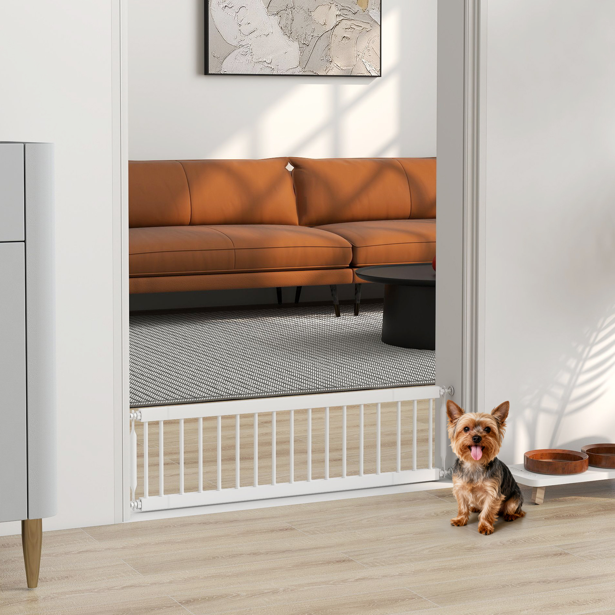 PawHut 26"-37" Dog Gate, Adjustable Pet Gate, Fits 10" Tall with 2 Extension, Pressure Mount Kit for Stairs and Doorways, White Aosom Canada