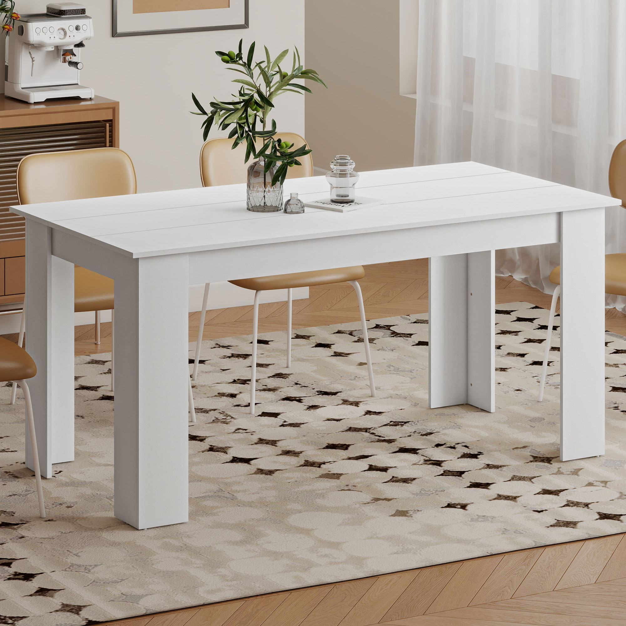 HOMCOM 63" Kitchen Table for 4-6 People, Dining Table with Wood Effect for Dining Room, White Aosom Canada