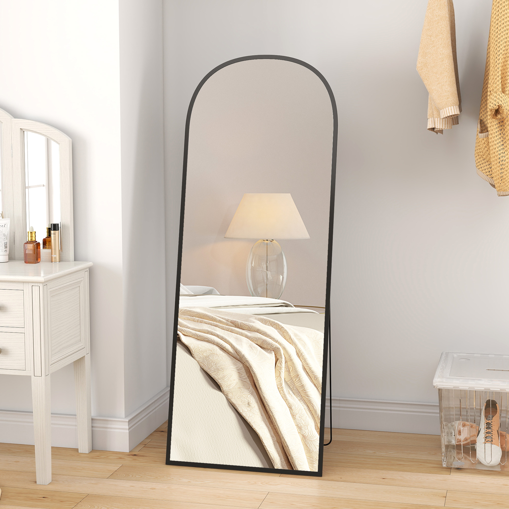 HOMCOM Arched Standing Mirror, 64" x 24" Full Length Mirror, Free Standing or Wall Mounted for Living Room, Bedroom, Black Aosom Canada