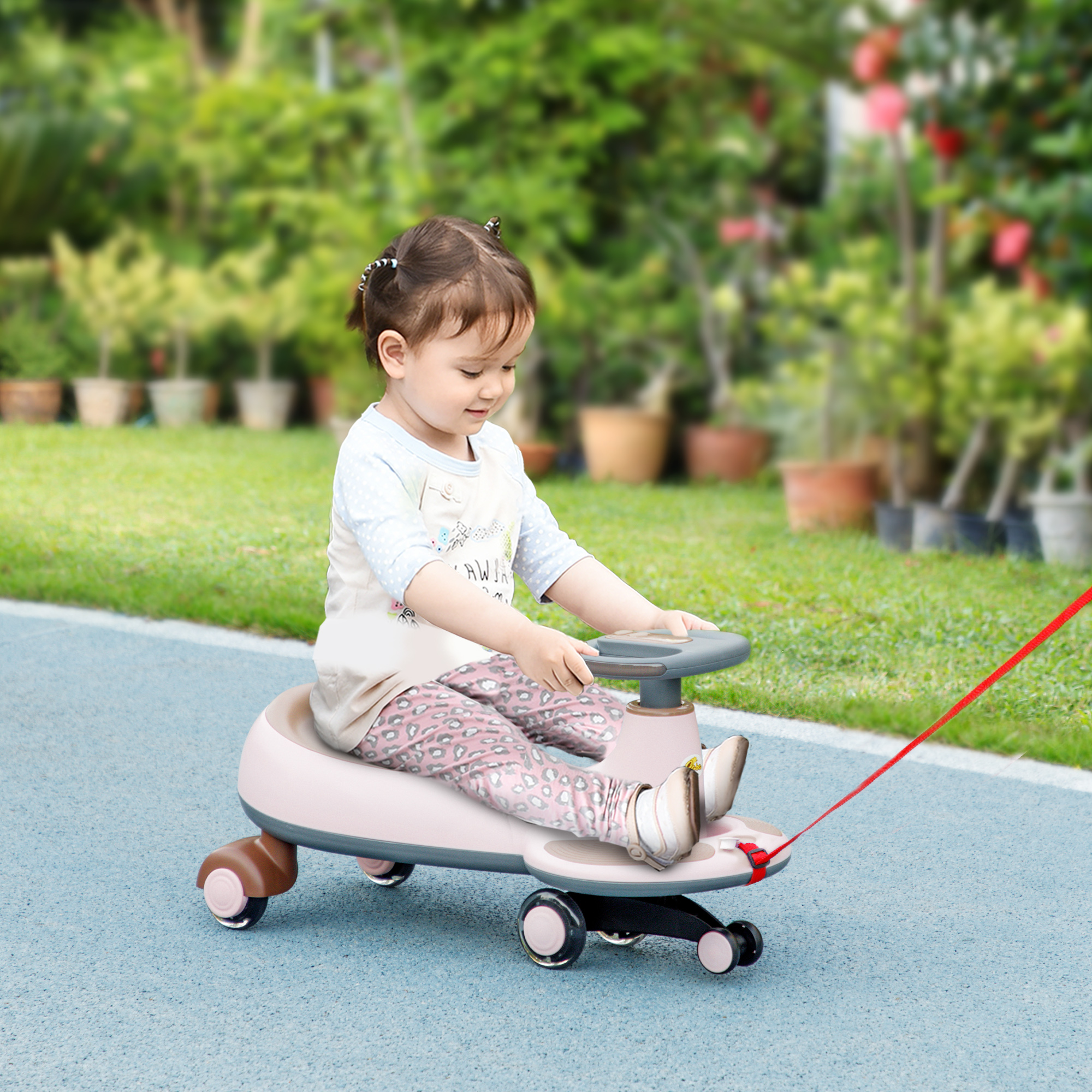 Qaba Kids Wiggle Car w/ Parent Traction Rope, Music, Light, Pink Aosom Canada