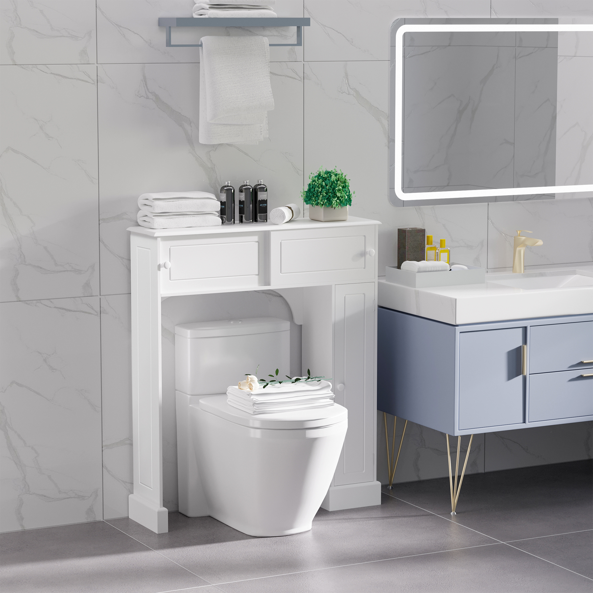 HOMCOM Over-Toilet Storage Solution: Modern Cabinet with Sliding Doors, Adjustable Shelves & Spacious Cupboard Aosom Canada
