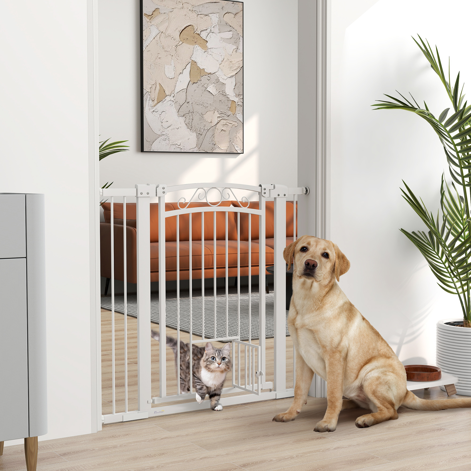 PawHut Dog Gate, Walk Through Pet Gate w/ Small Pet Door, Auto Close, for Doorways, House, Stair, 30"-41" W x 38" H Aosom Canada
