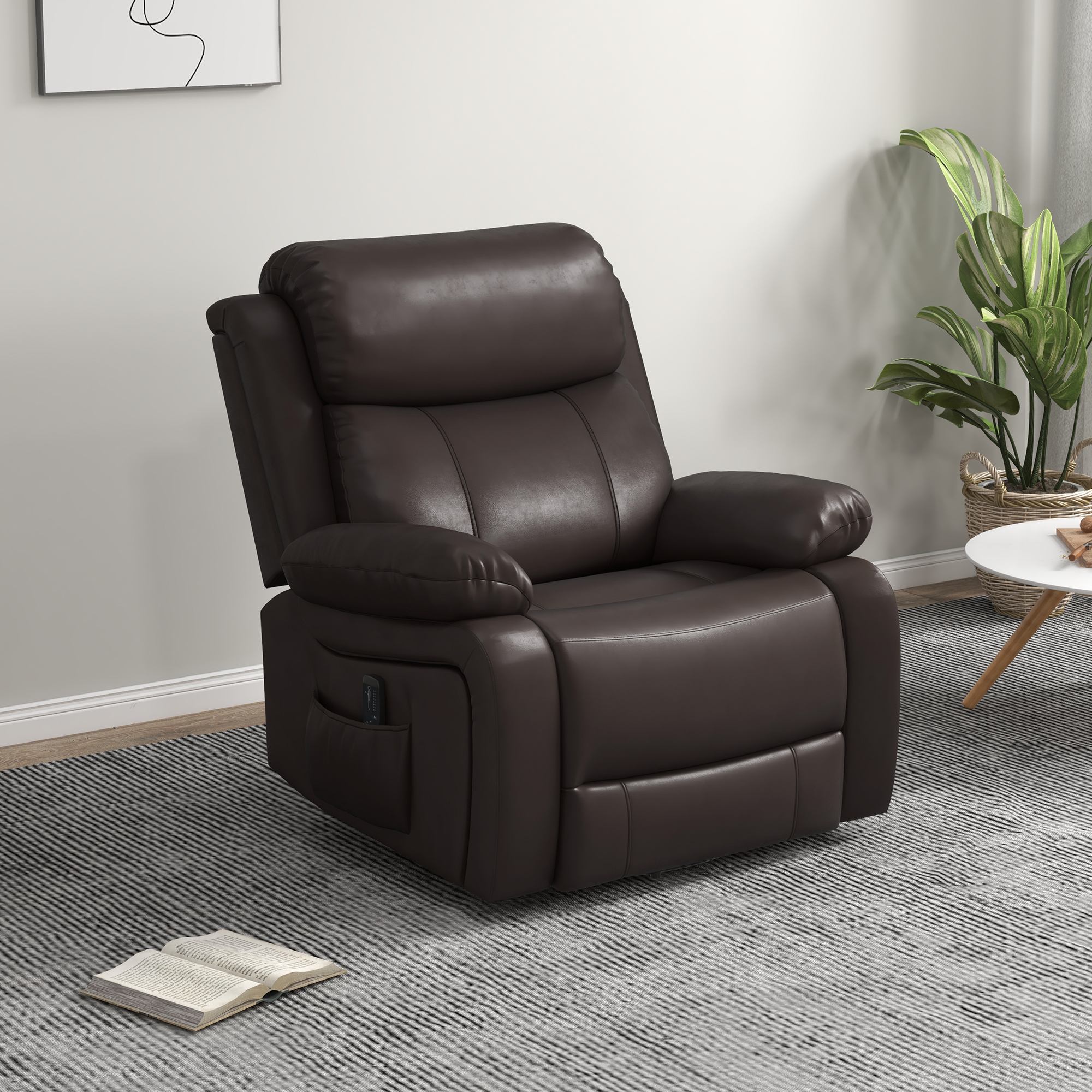 HOMCOM PU Leather Reclining Chair Vibration Massage Recliner with Swivel Base Rocking Function Remote Control Brown Aosom Canada