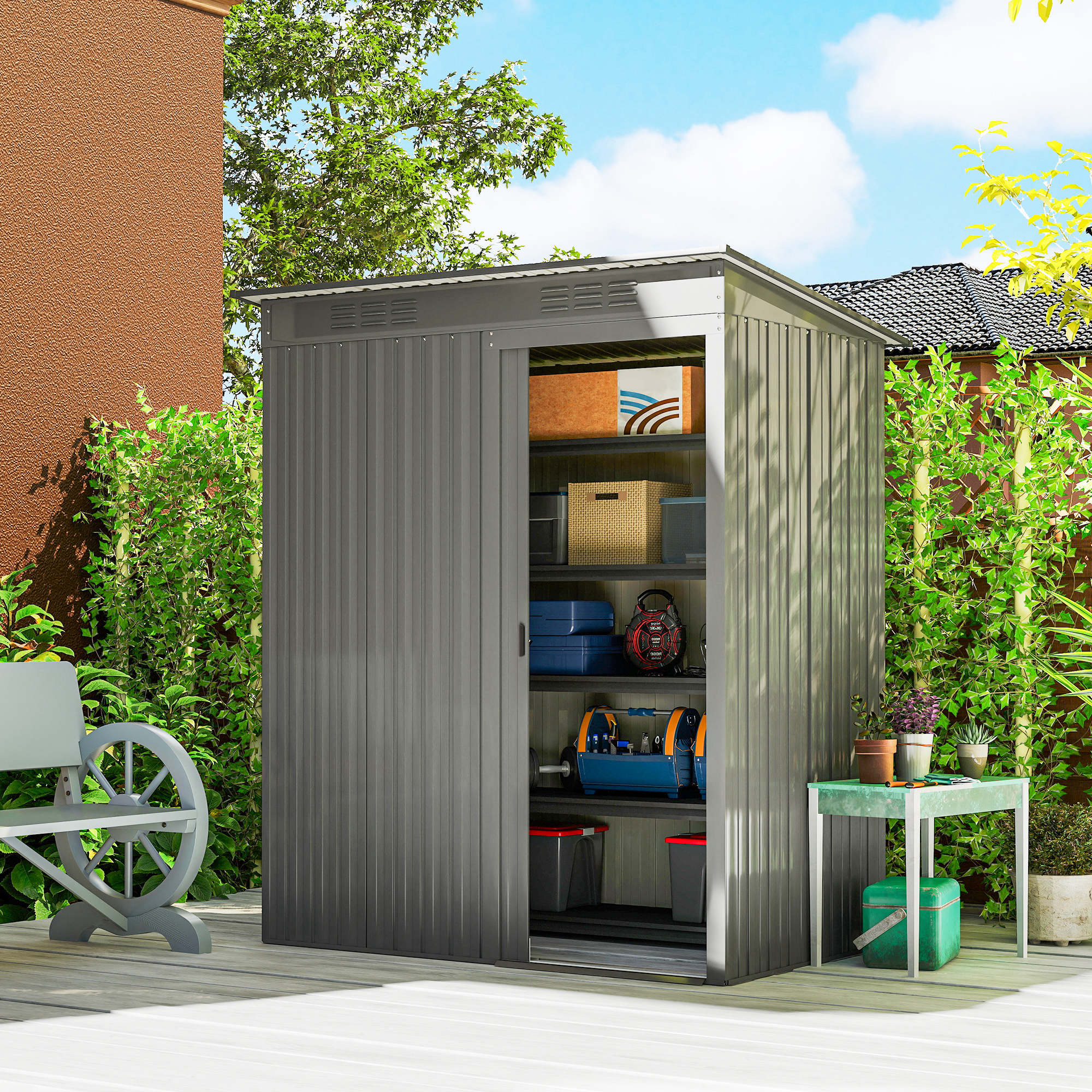 Outsunny 5.2' x 3.5' Outdoor Storage Shed, Easy to Assemble Metal Garden Shed, for Backyard, Lawn, Patio, Light Grey Aosom Canada