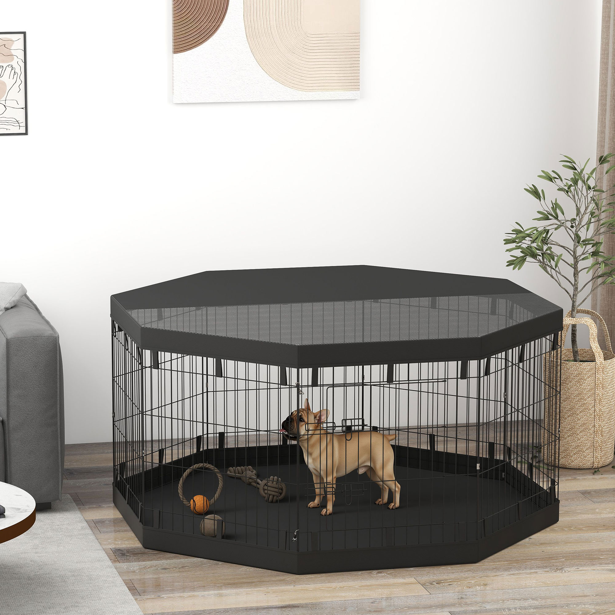 PawHut 8 Panels Foldable Dog Playpen with Bottom Pad & Top Cover, 30" High Aosom Canada