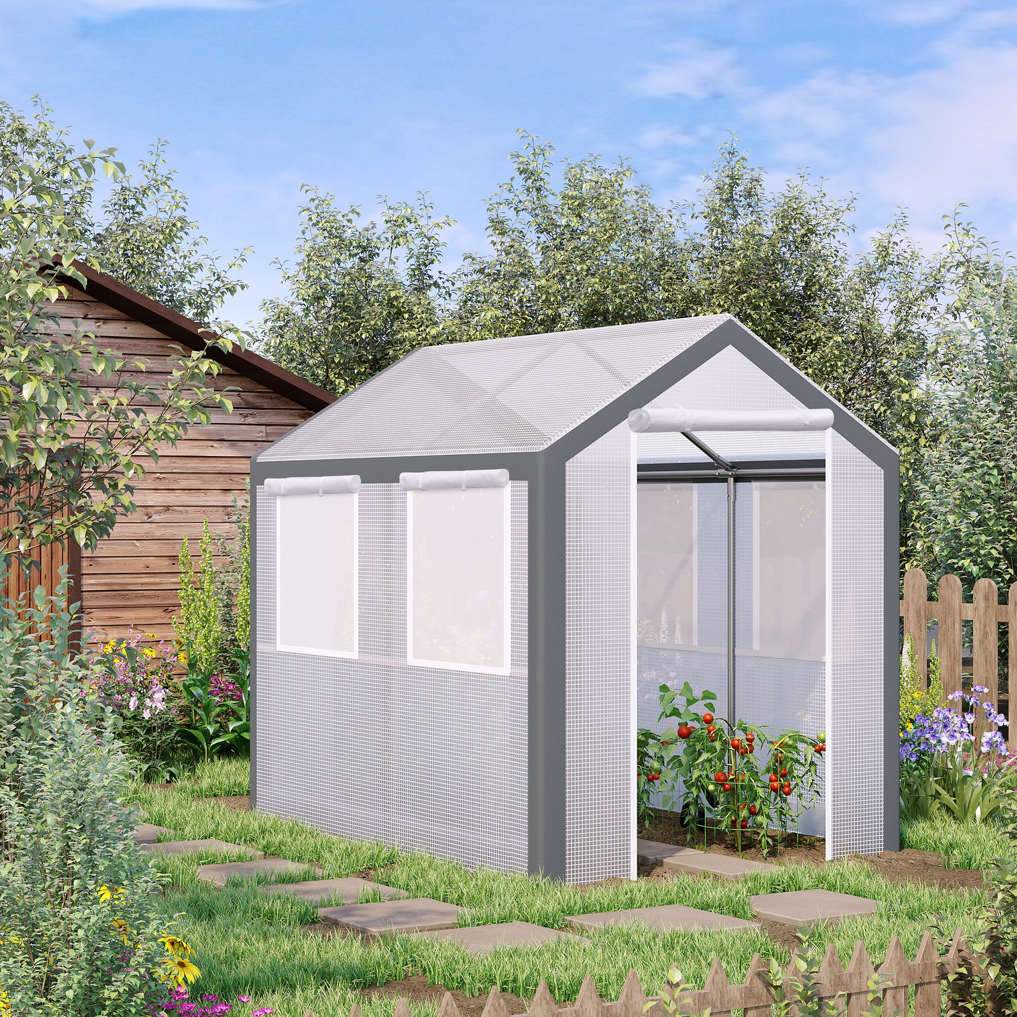 Outsunny Heavy-duty Walk-in Greenhouse 8' x 6' x 7.5' Outdoor Polytunnel for Vegetable Plant Growth Warm House Aosom Canada