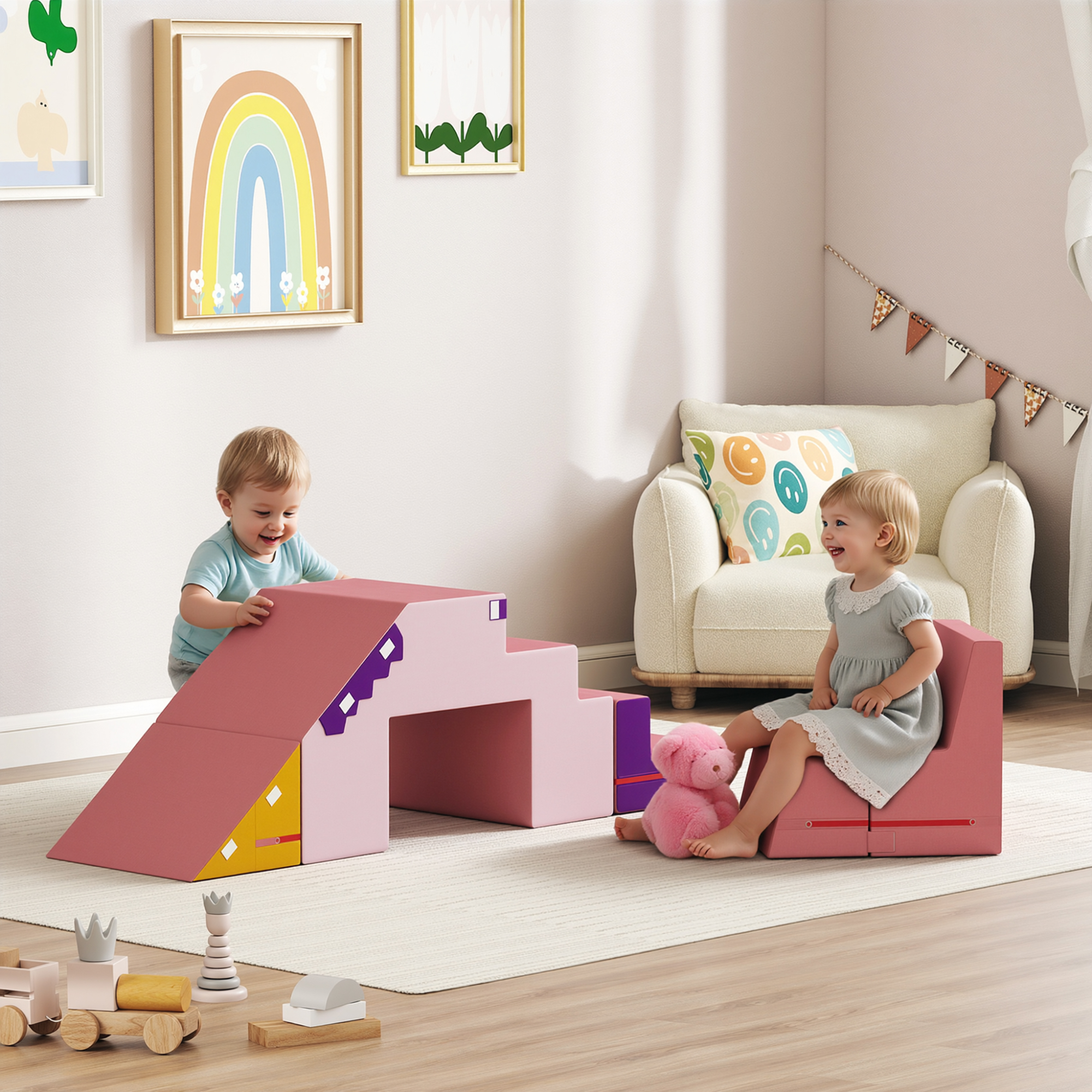 Qaba 2-Piece Climbing Foam Blocks for Toddlers with Detachable Cover, Indoor Climb and Crawl Activity PlaySet, Pink Aosom Canada