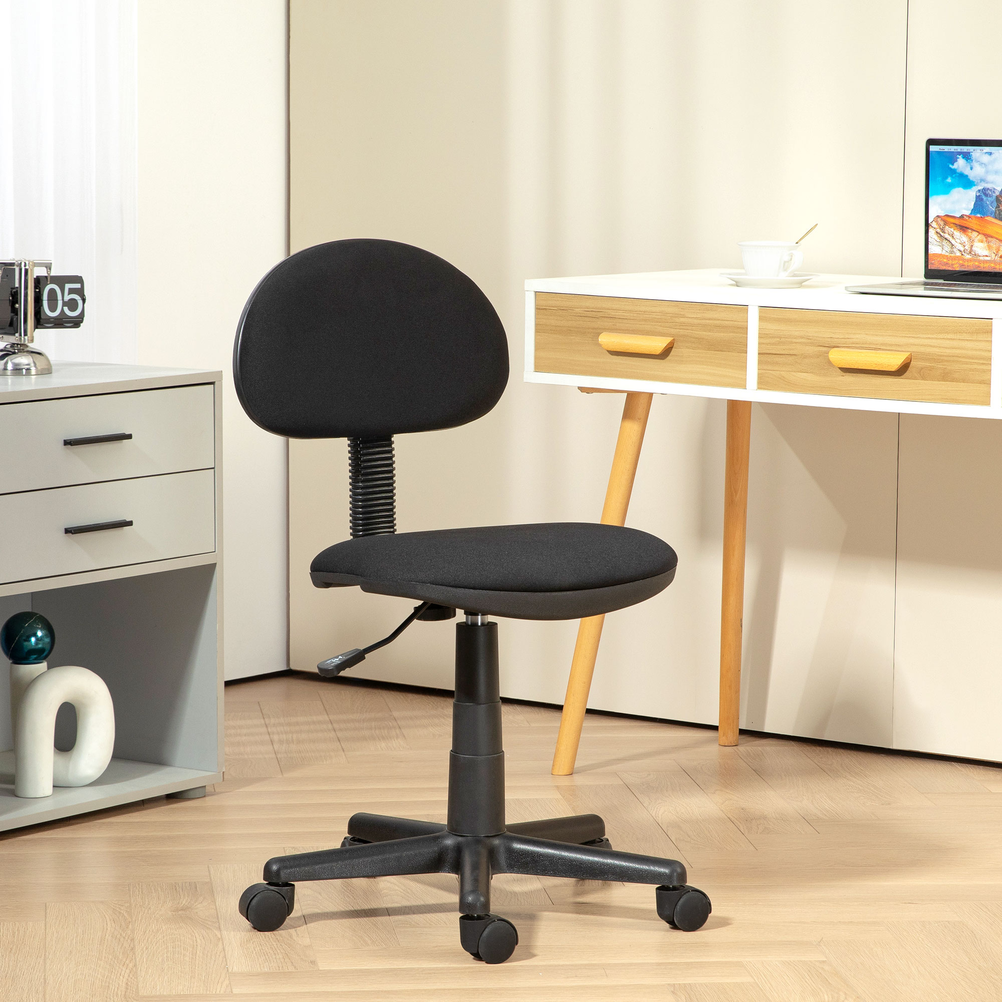 HOMCOM Small Desk Chair, Armless Office Chair with Adjustable Height, 360° Swivel Wheels, Low Back, Black Aosom Canada