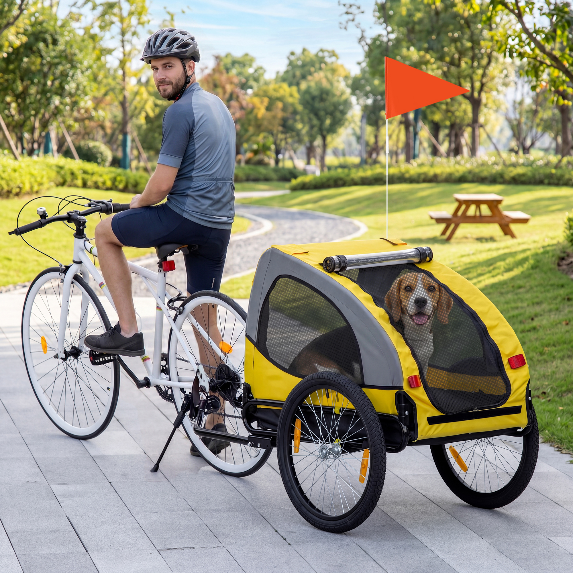 Aosom Medium Dog Bike Trailer with Hitch Coupler Quick Release Wheels Reflectors Flag Yellow Aosom Canada
