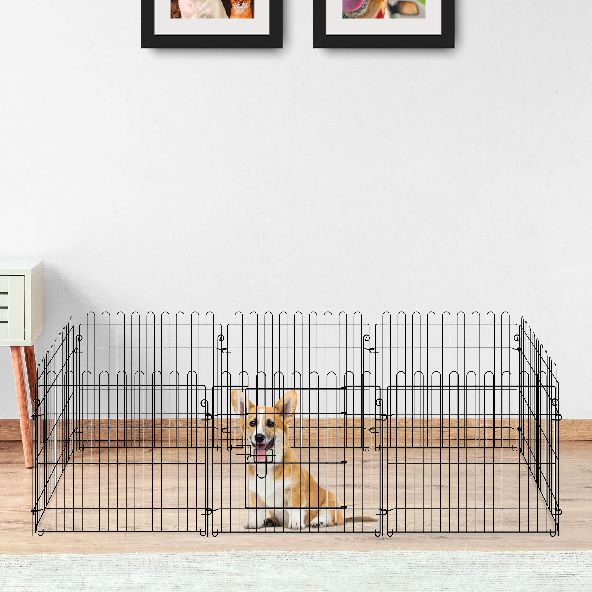 PawHut Dog Playpen: 24" 8-Panel, Octagon Shape, Foldable, Puppy Kennel Cage, Black, Pet Enclosure Aosom Canada
