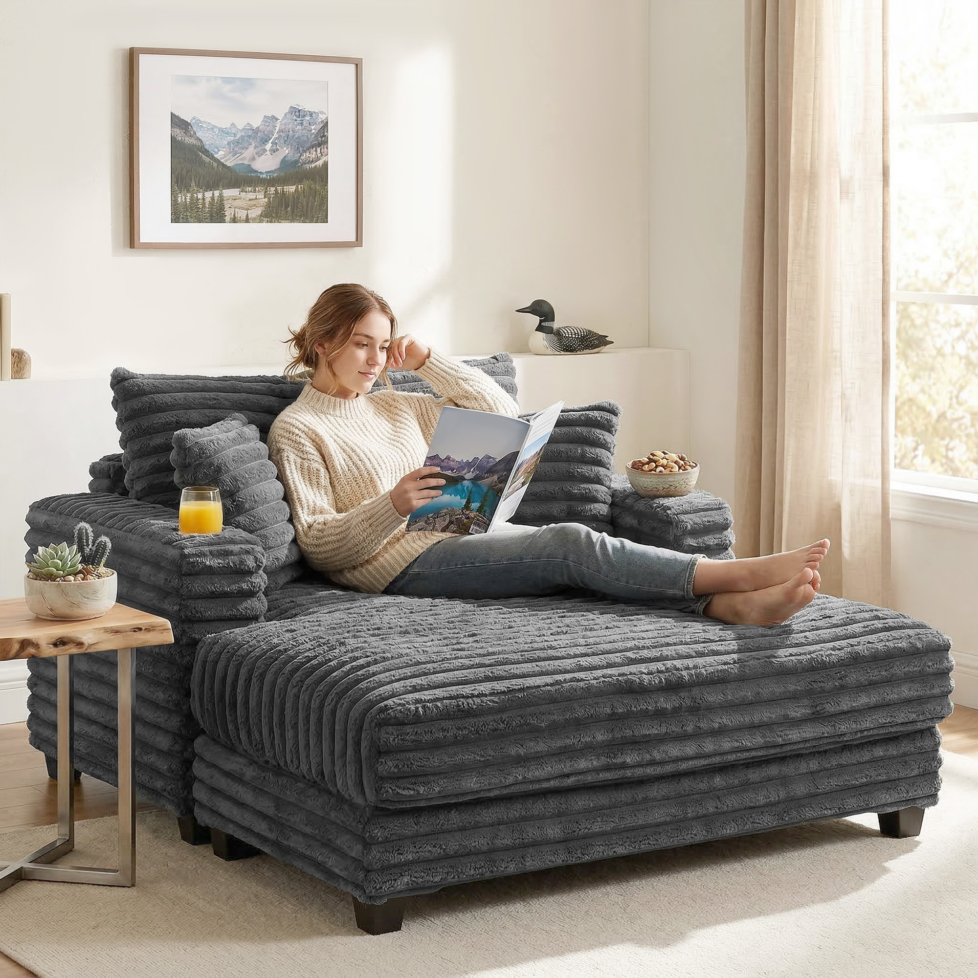 HOMCOM 60" Sofa Bed with Cup Holders & Pillows, Upholstered Sleeper Couch for Living Room, Grey Aosom Canada