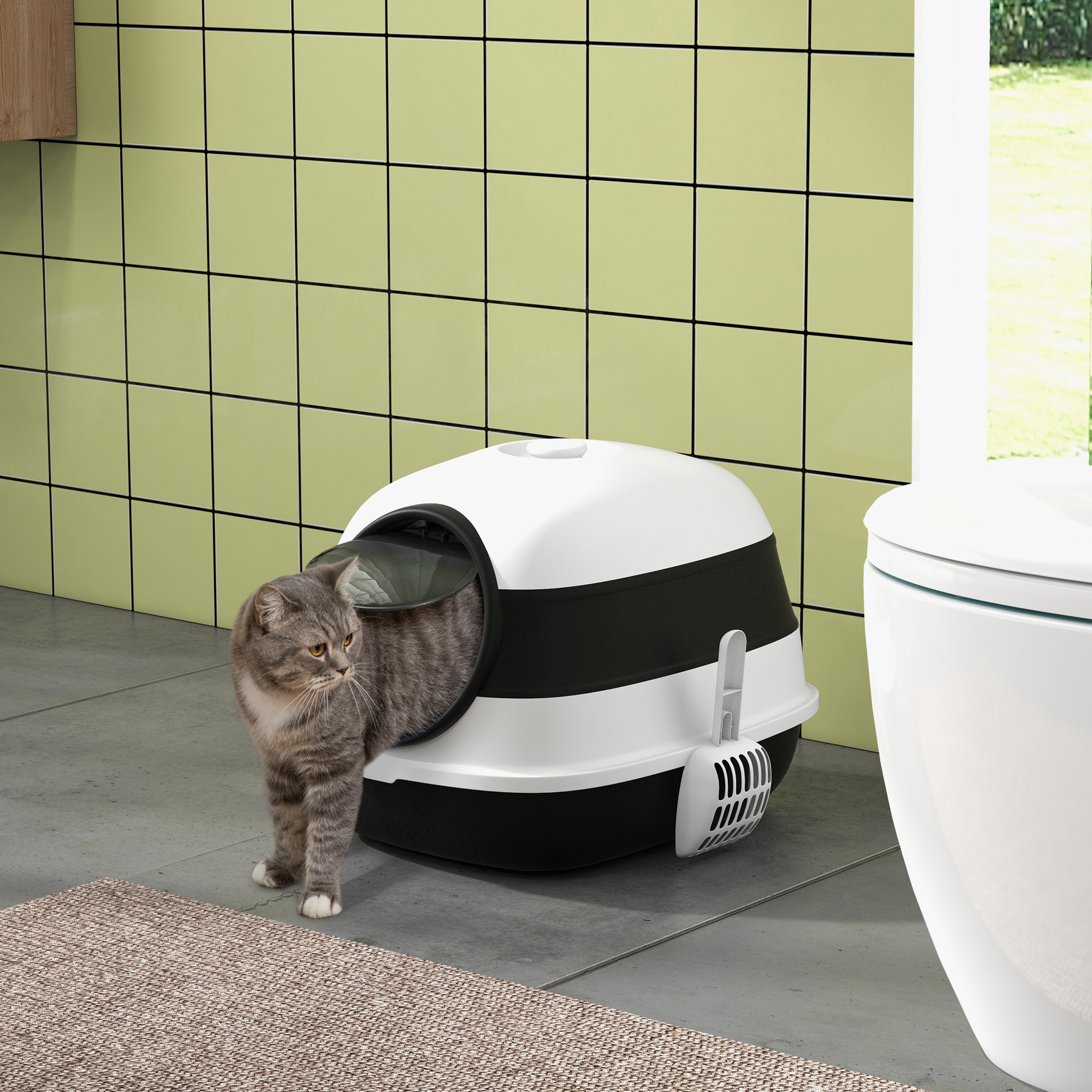 PawHut Covered Cat Litter Box with High Sides & Lid in Sleek Black - Odor Control & Privacy Aosom Canada