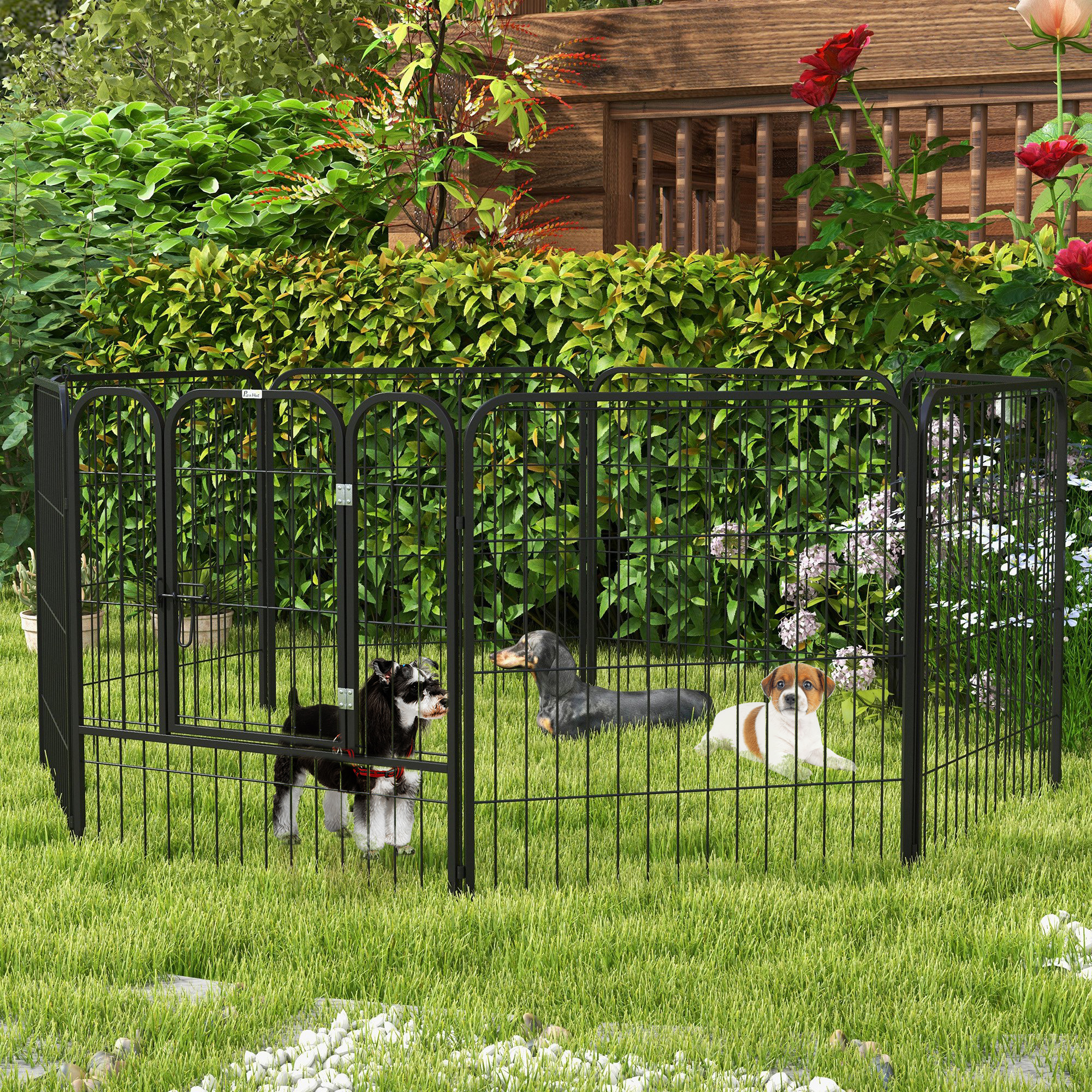PawHut 8 Panel Heavy-Duty Metal Pet Playpen DIY Play Yard Fence Indoor Outdoor 31" x 31" Aosom Canada